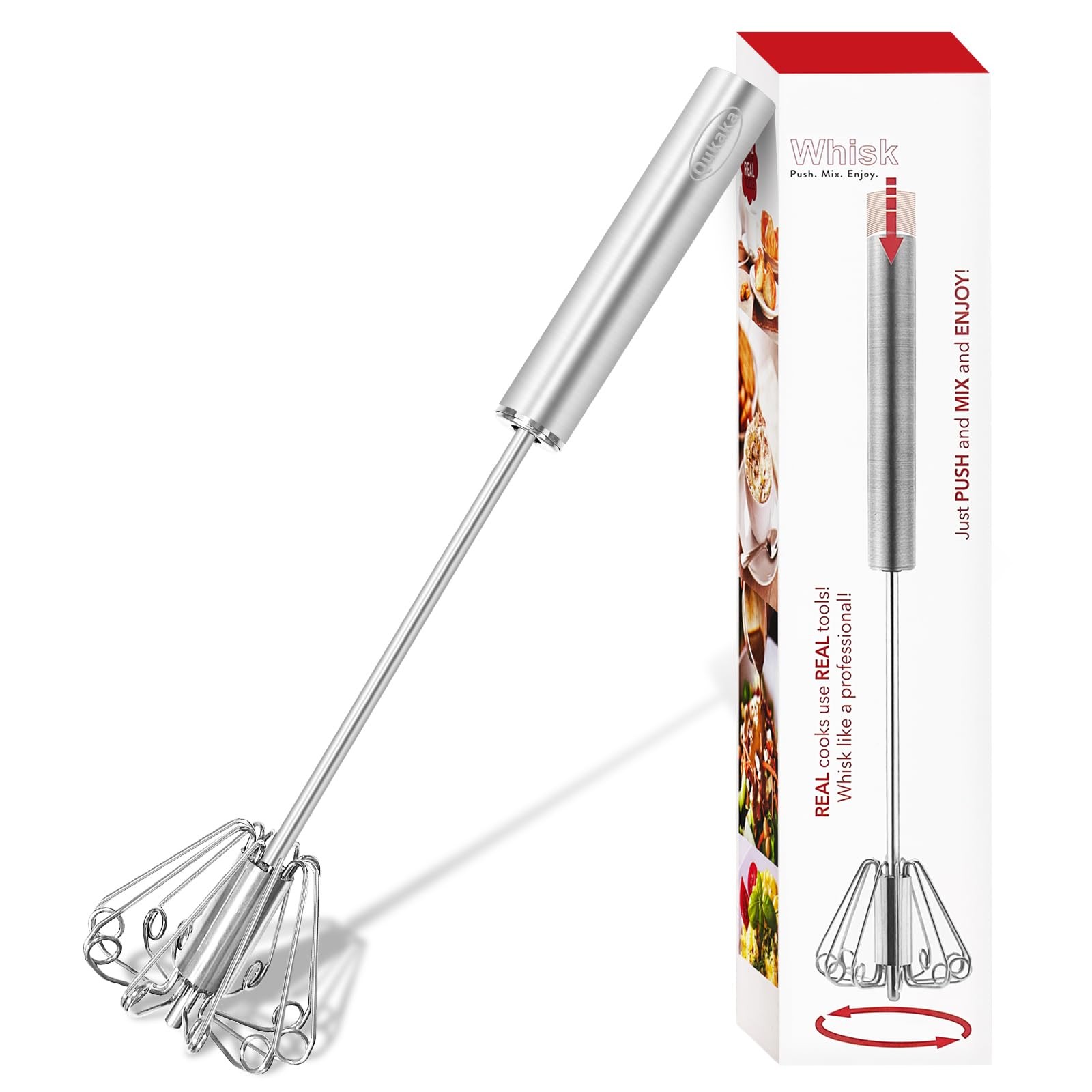 Qukaka Hand mixer egg beater,stainless steel semi automatic whisk,egg spinner,wi