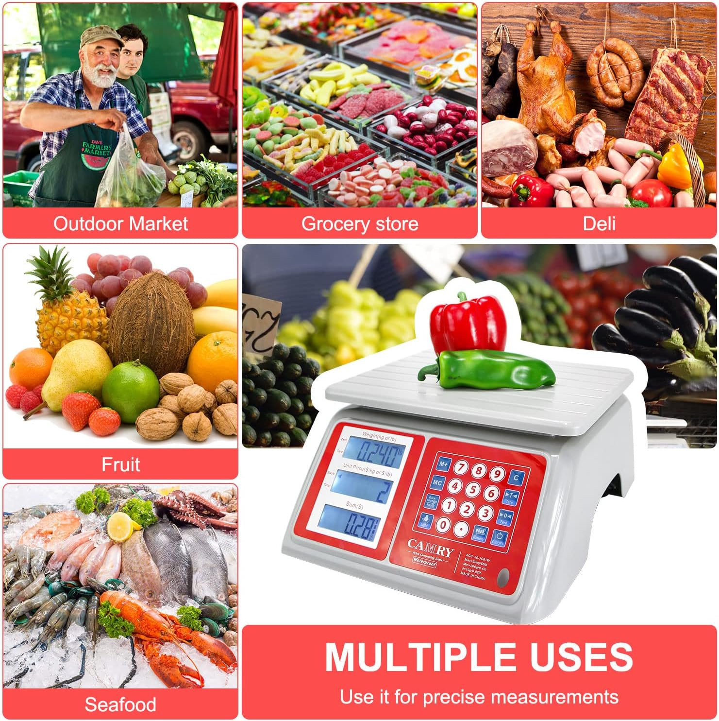 Waterproof Commercial Food Scale IPX7 66Lb / 30Kg Digital Price Computing