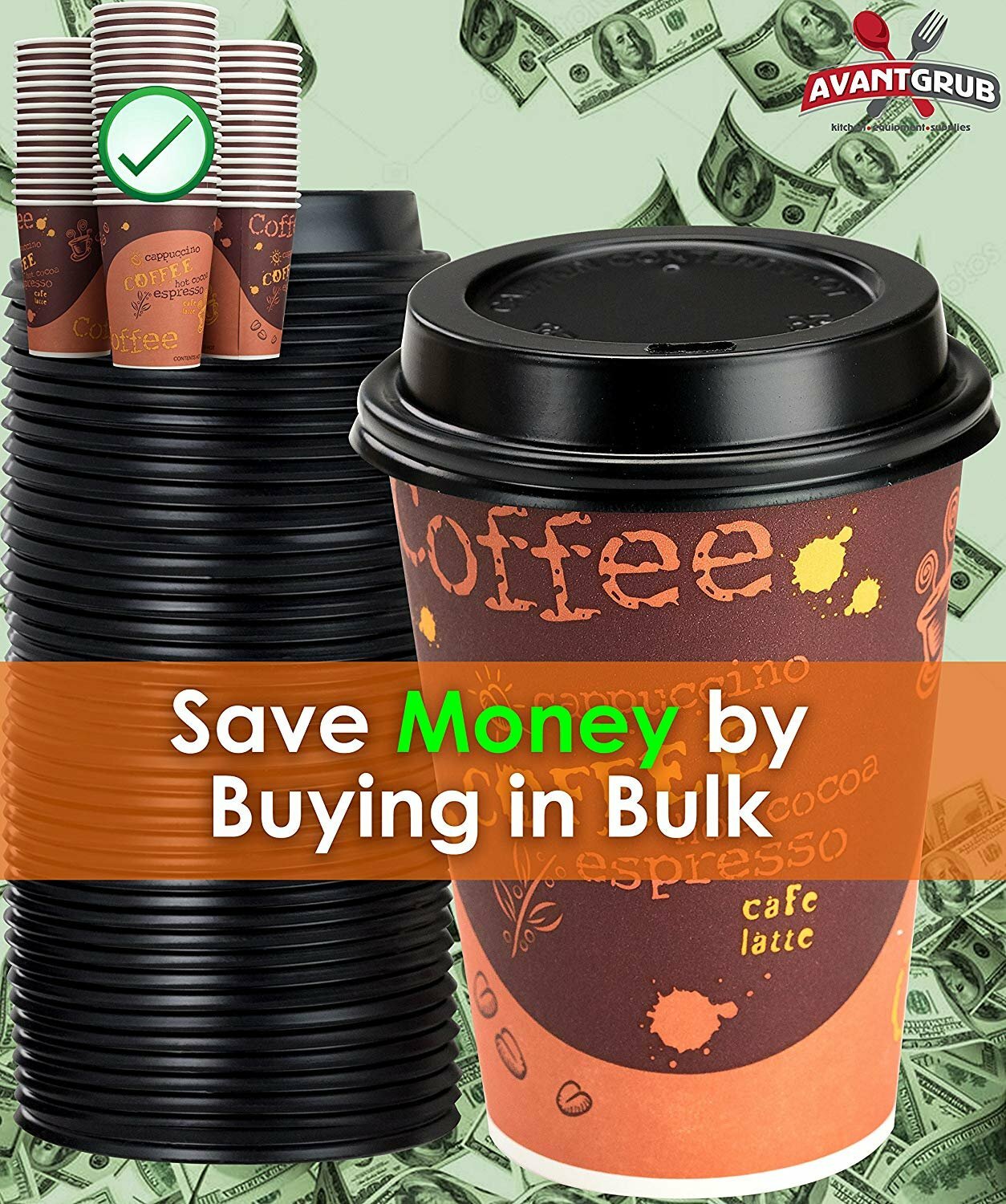 [100-Ct.] 12-Oz. Disposable Paper Coffee Cups & Plastic Dome Lids by Avant Grub