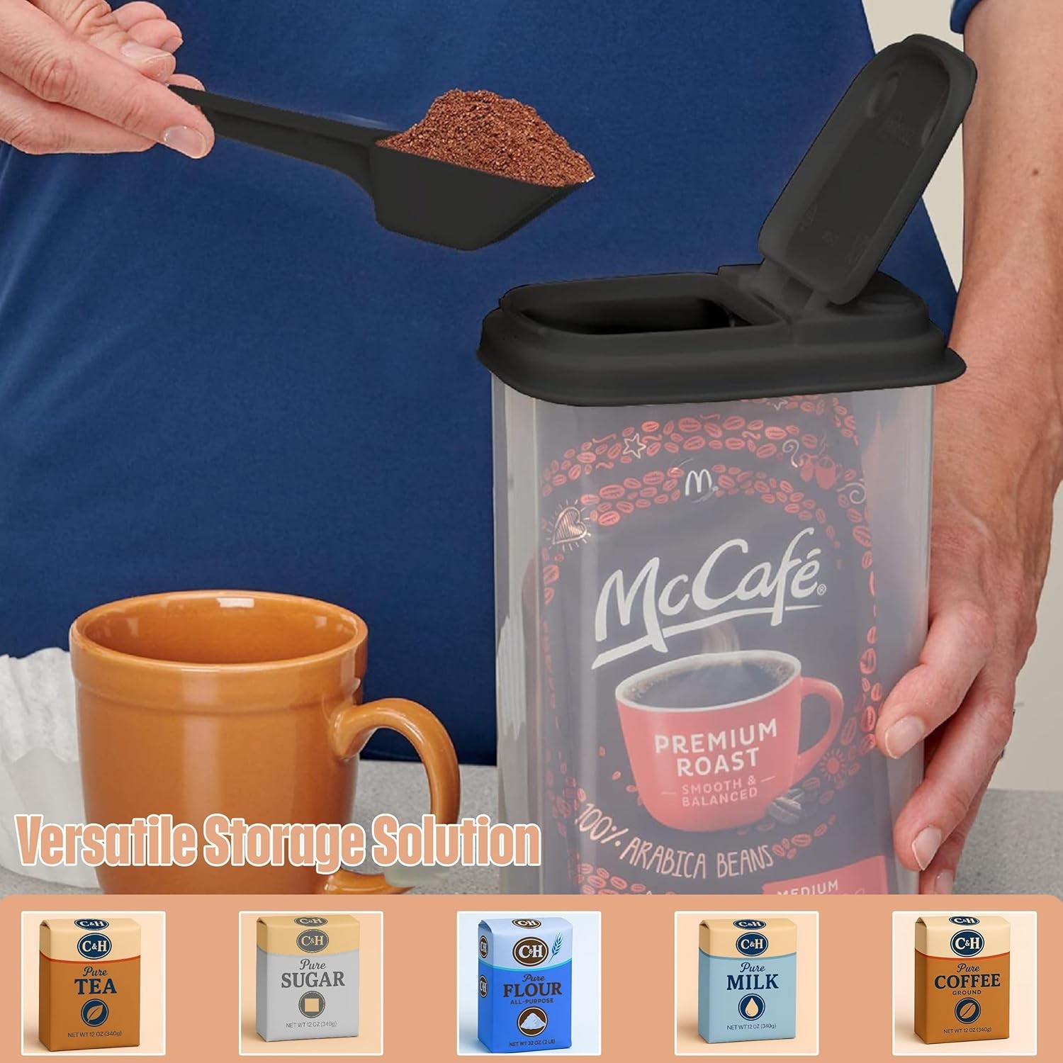 Coffee Bean Storage Container – Canister With Spoon, Suitable for Whole Beans &