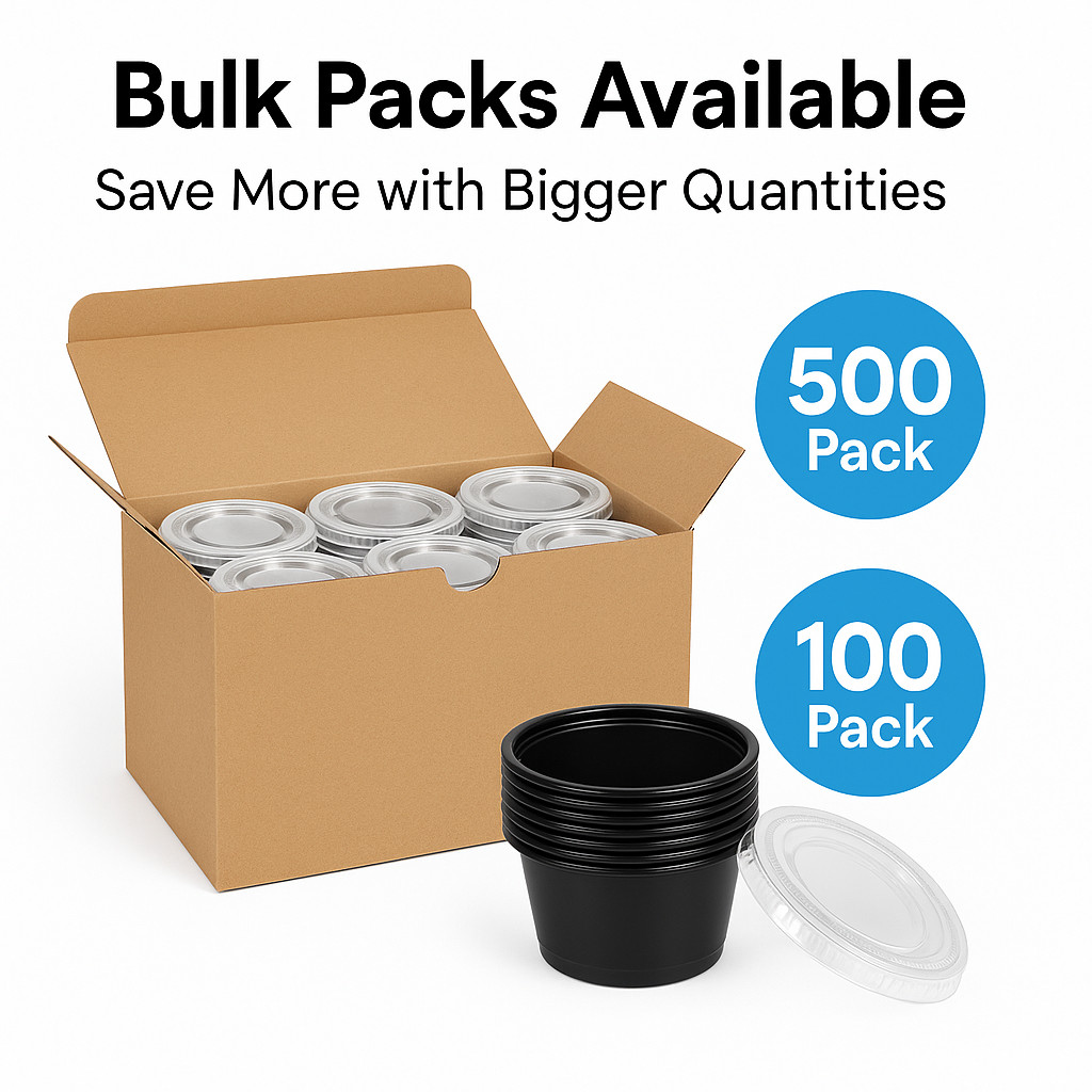 3.25 oz Plastic Black Disposable Portion Cups with Lids Souffle Cup / Portion