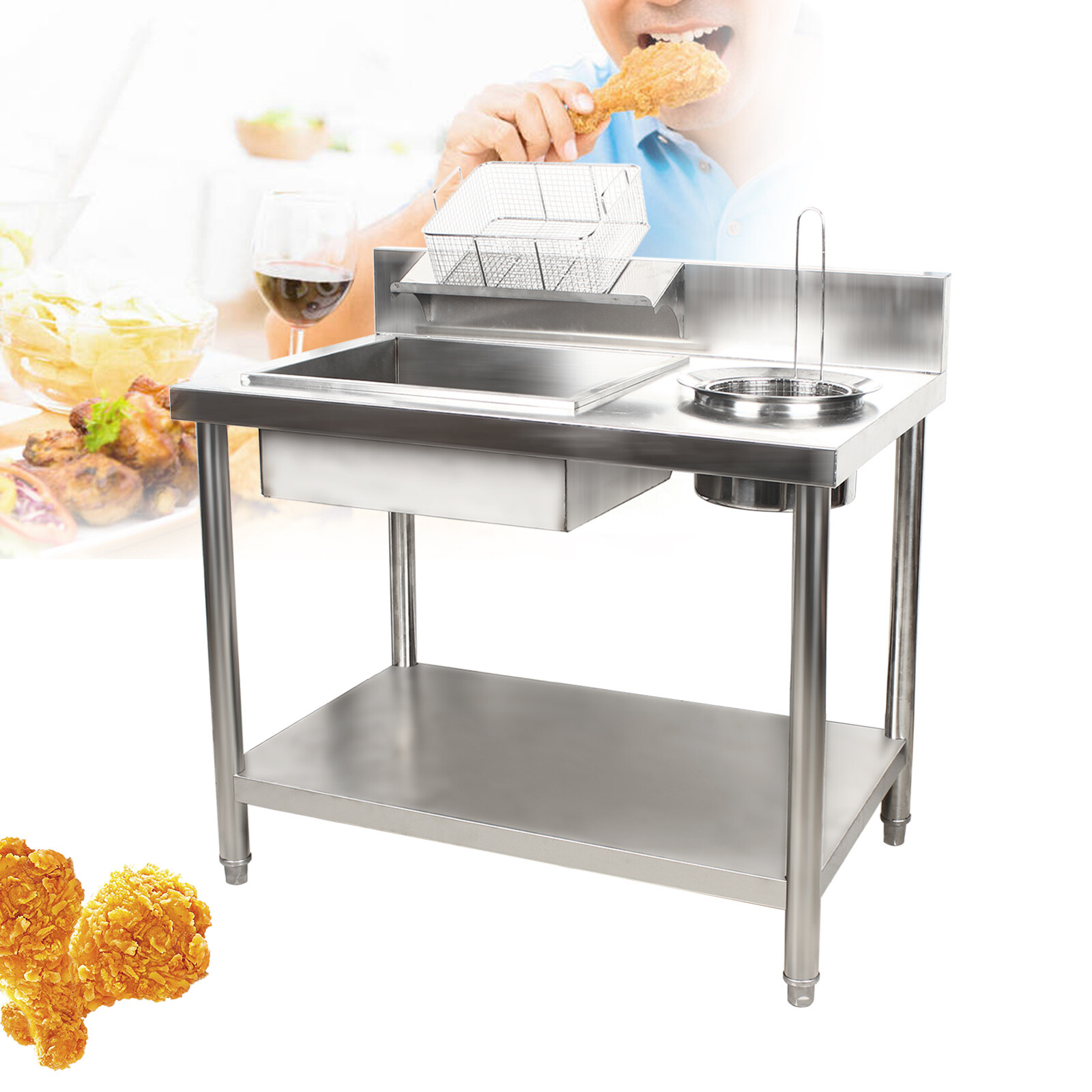 Commercial Breading Table Fried Food Prep Fry Chicken Work Table Breader Station