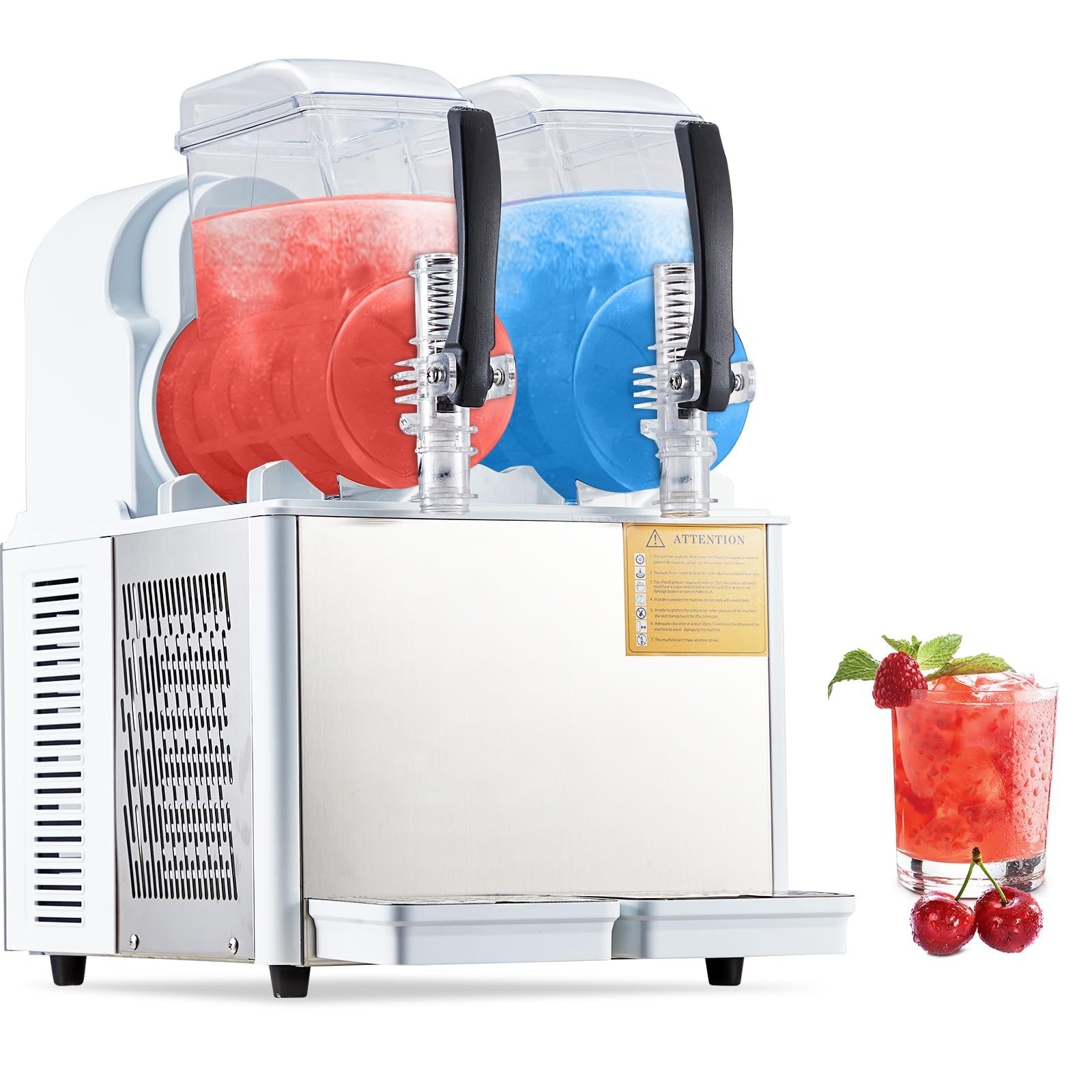 Self-Cleaning Dual 4L Commercial Slushie Machine, 370W, 7.2L, Carbon Steel Hand
