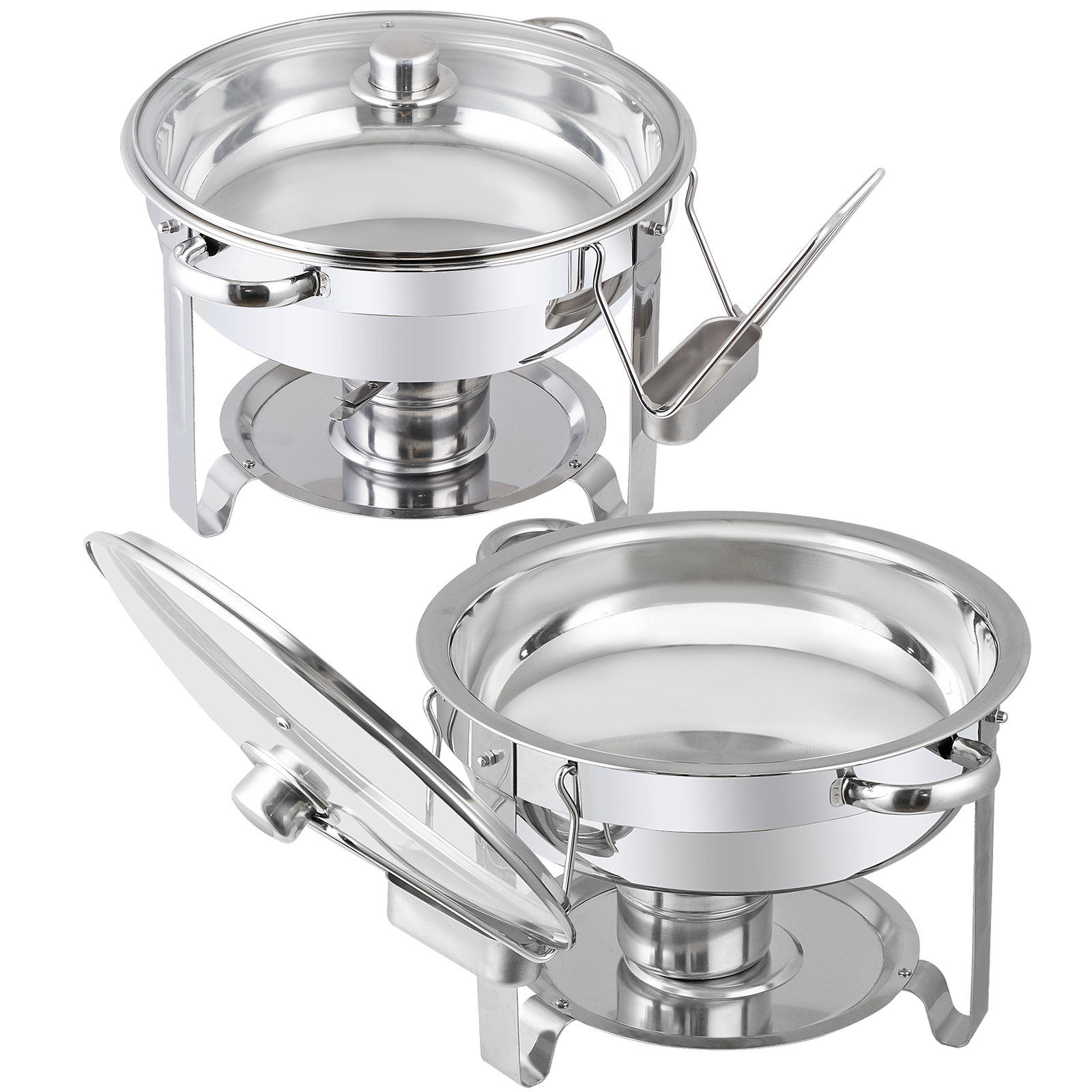 4 Packs Round Chafing Dish 5QT Stainless Steel Chafer Warmer Tray for Catering