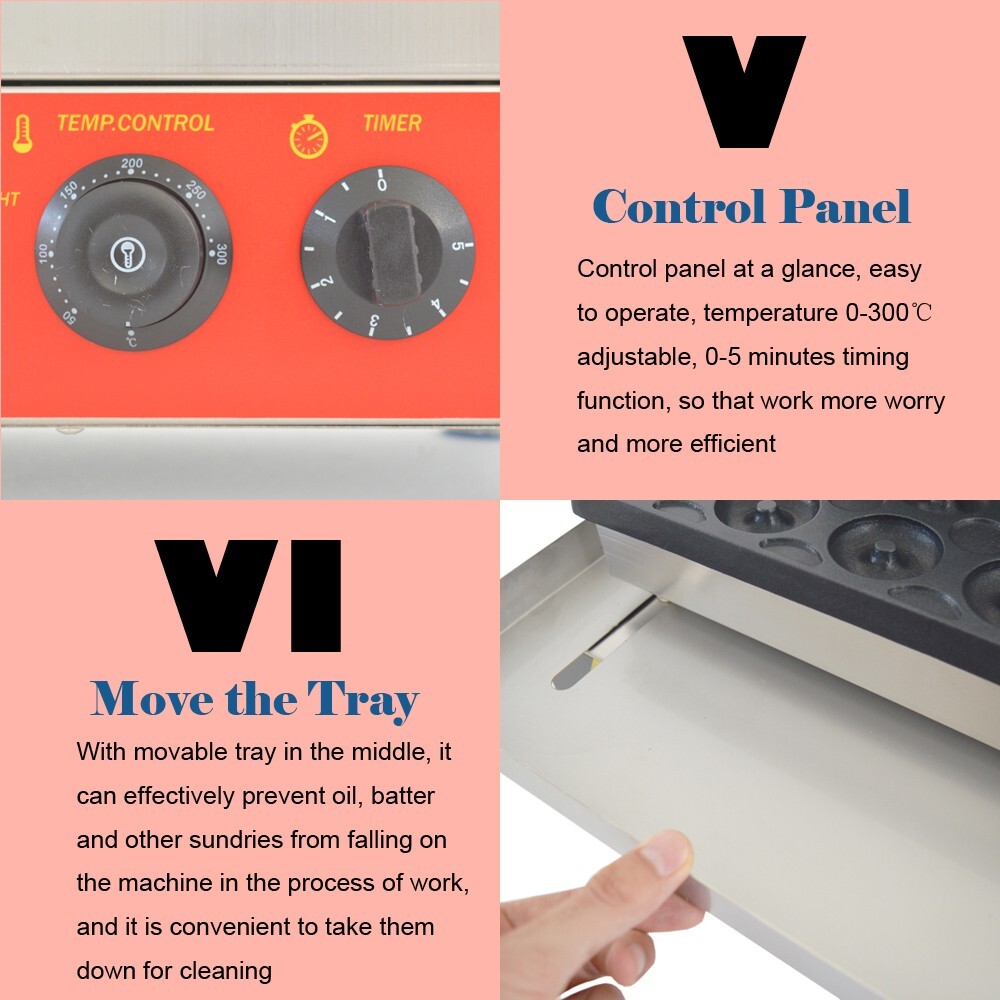 Commercial 110V 1750W Electric 15-Hole Doughnut Baking Machine Donut Maker