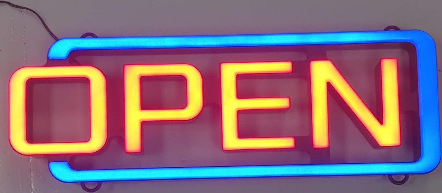 LED Neon Style «OPEN» Lighted Restaurant Sign Red/Blue Border w/Power Adapter