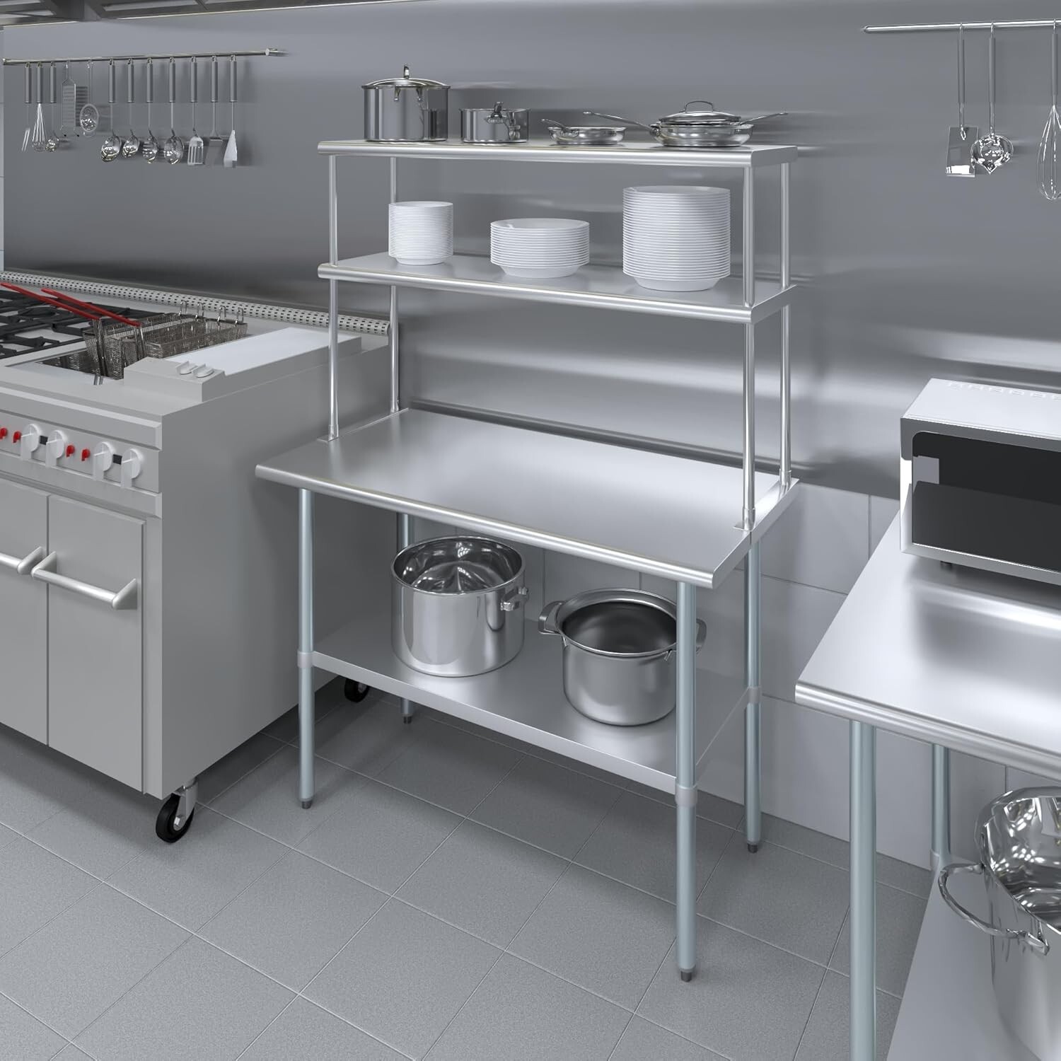 Stainless Steel Adjustable Double Overshelf for Work Table 14” x 48”