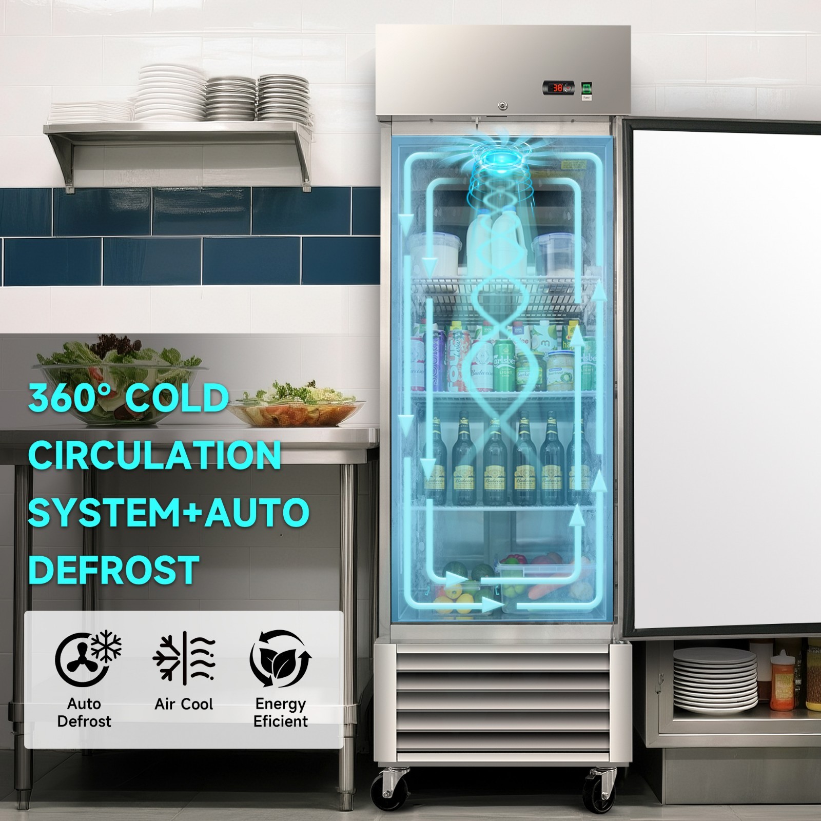27″ Commercial Refrigerator 23Cu.ft 1 Solid Door Reach-In Upright Fridge Storage