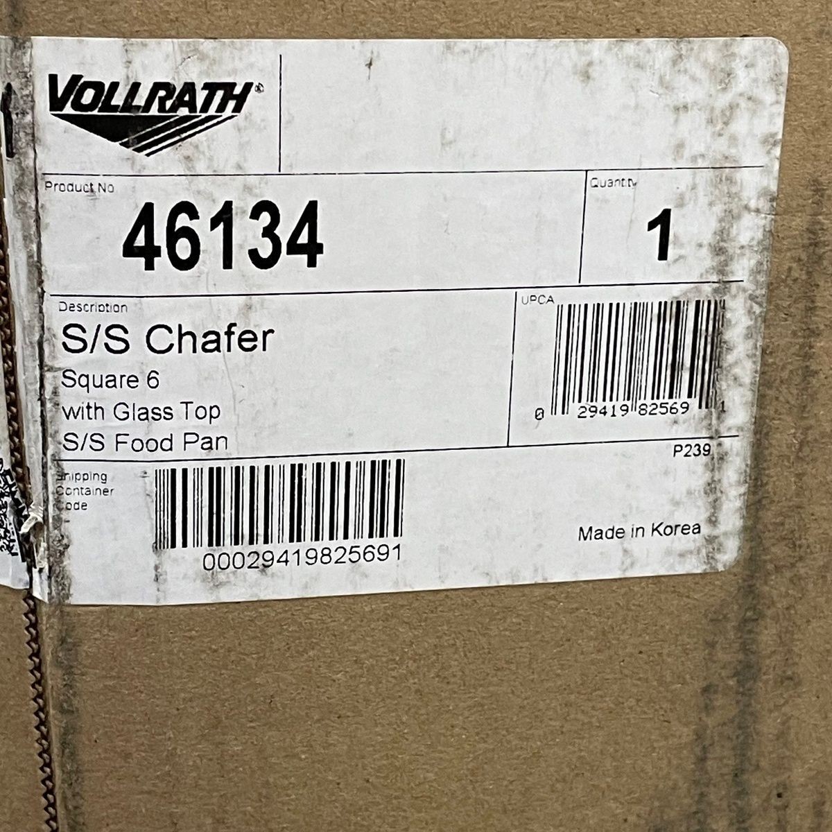 VOLLRATH S/S Chafer Square 6 With Glass Top S/S Food Pan 46134 *