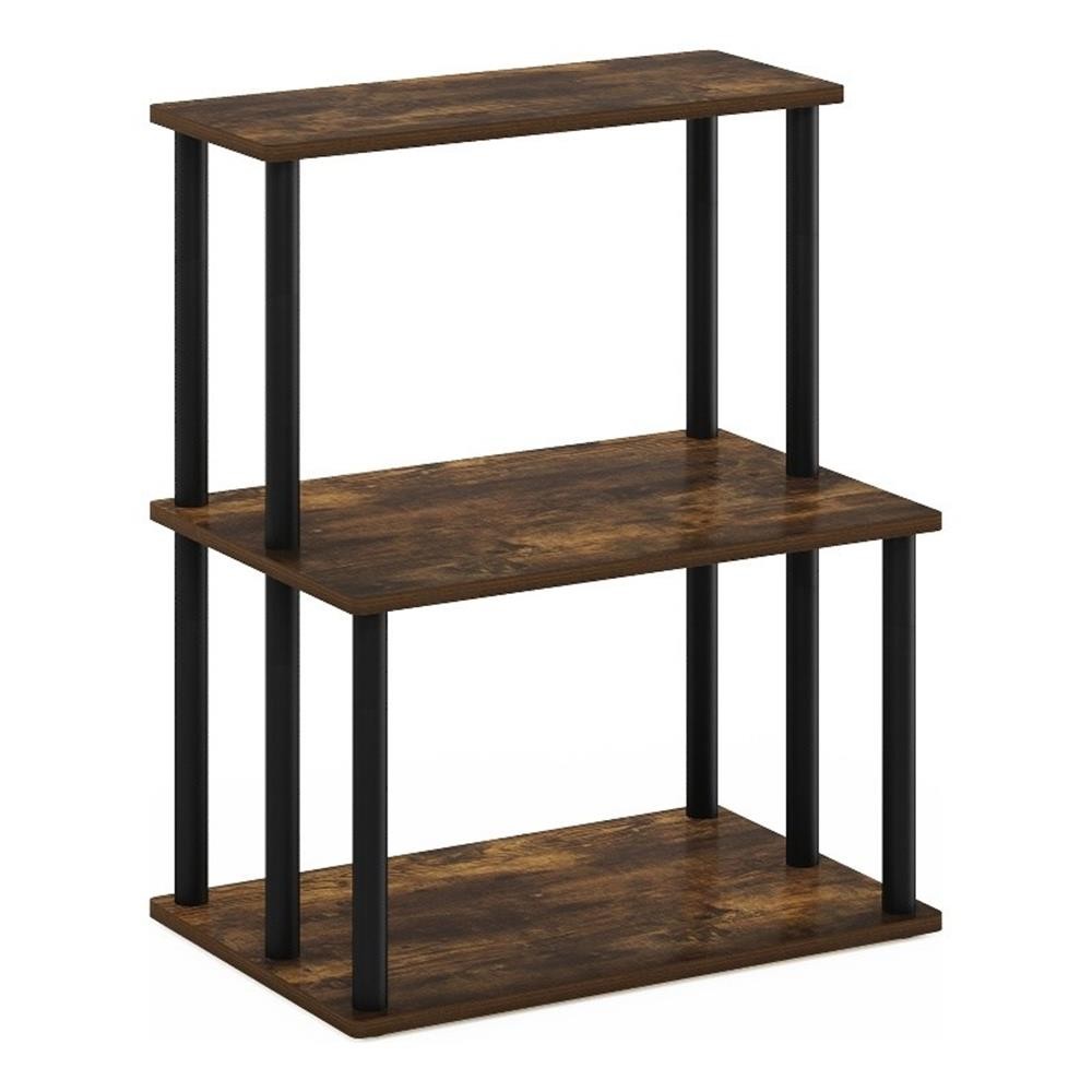 Furinno TURN-N-TUBE 3-Tier Toolless Kitchen Storage Shelf in Amber Pine/Black