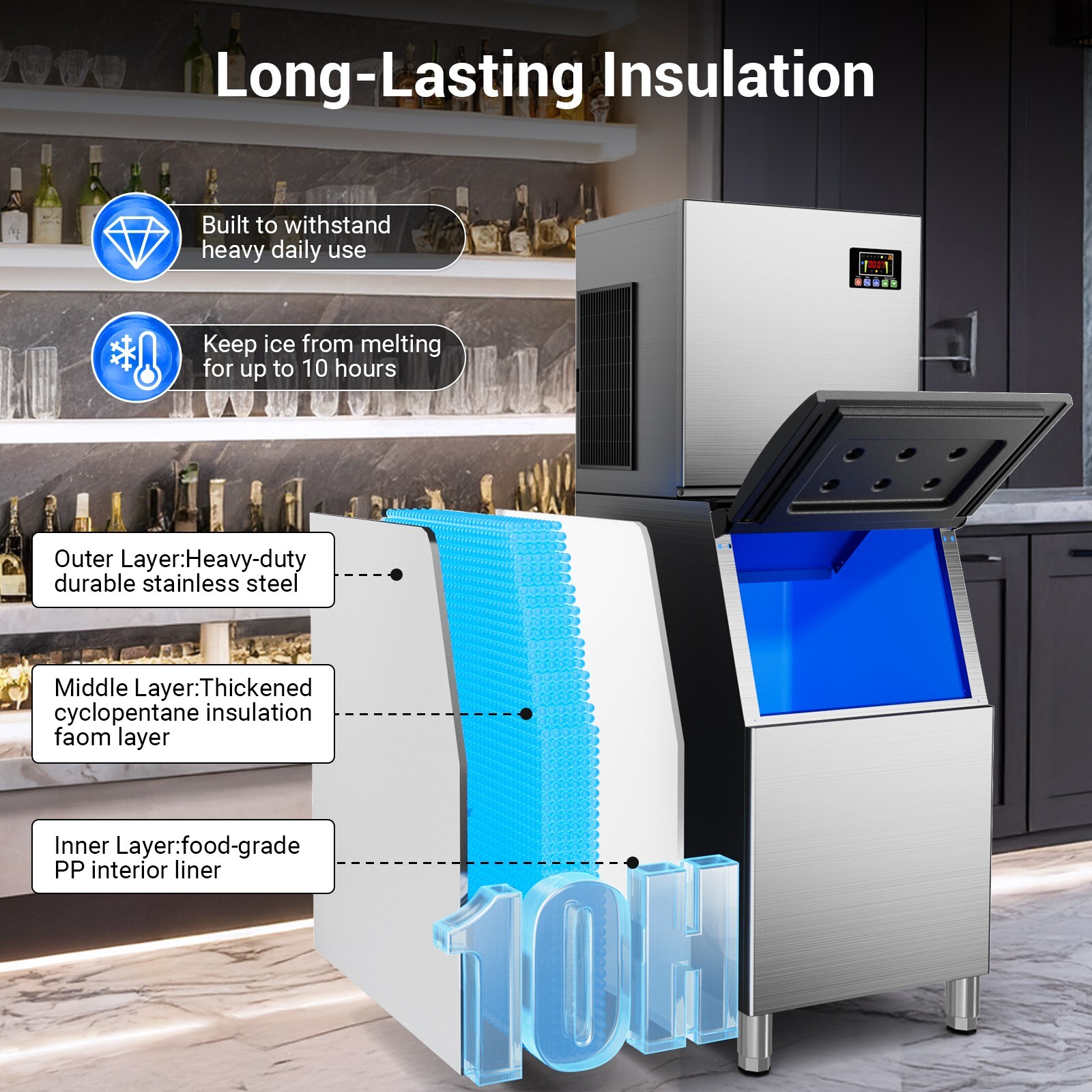Commercial Ice Maker 400LBS/24h with 350LBS Storage Bin, 132Ice Cubes in 5-15min