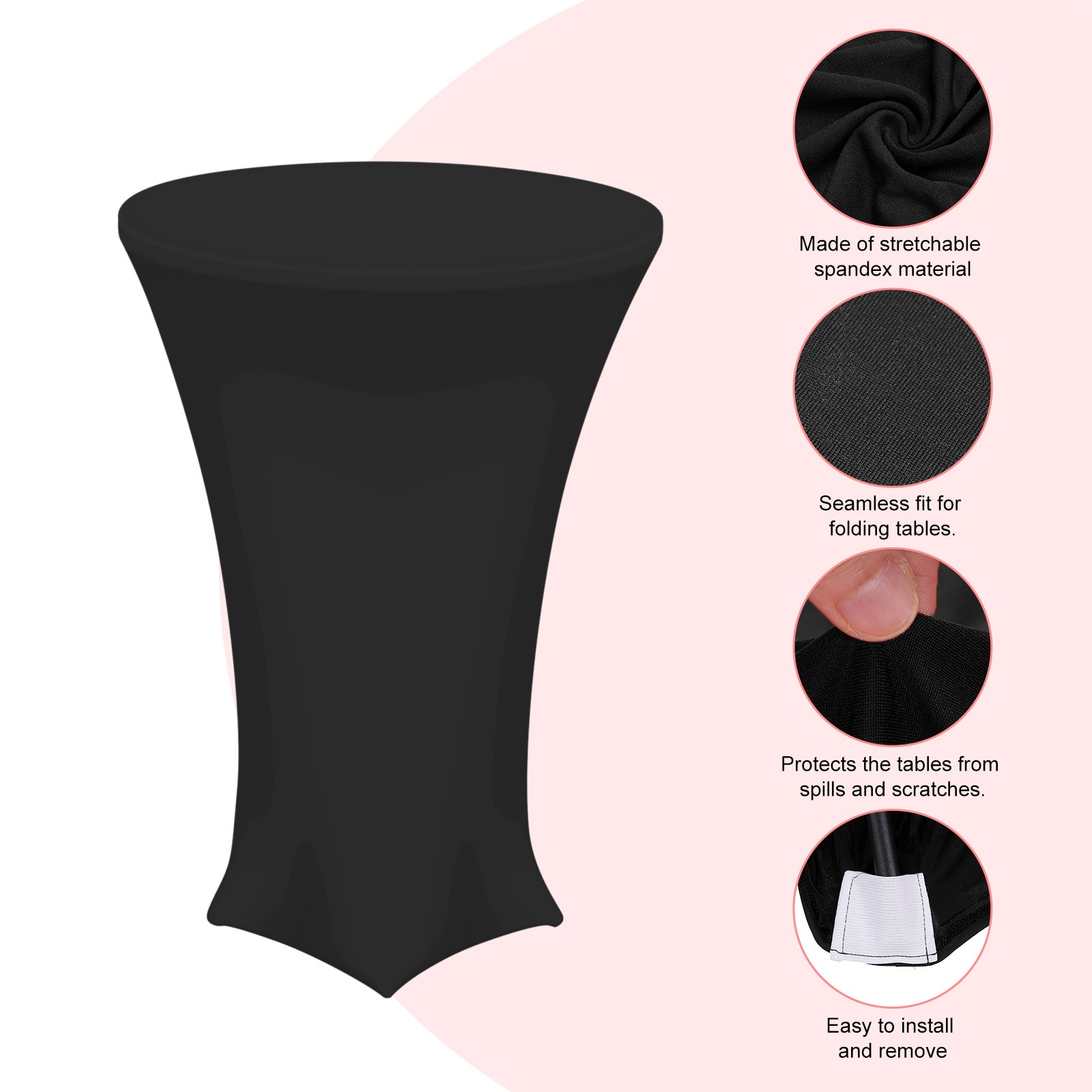 8 Pcs 31.5″x43″ Highboy Spandex Cocktail Table Covers, Black