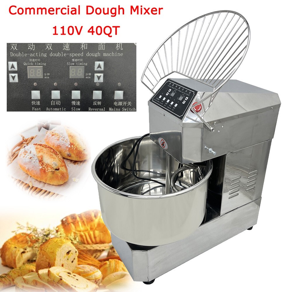 PreAsion Commercial Dough Mixer Spiral Mixer, 40QT Electric Flour Mixing Machine