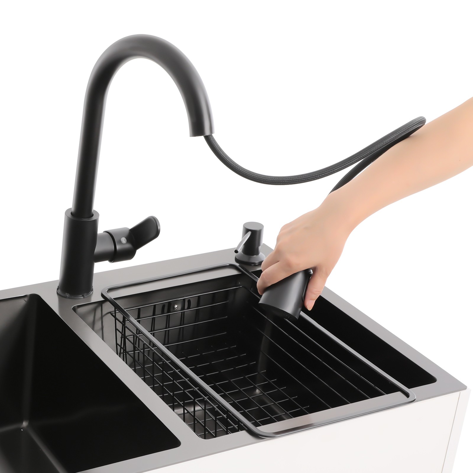 Sink with Pull-Out Faucet and Cabinet Freestanding Kitchen Sink with Cabinet