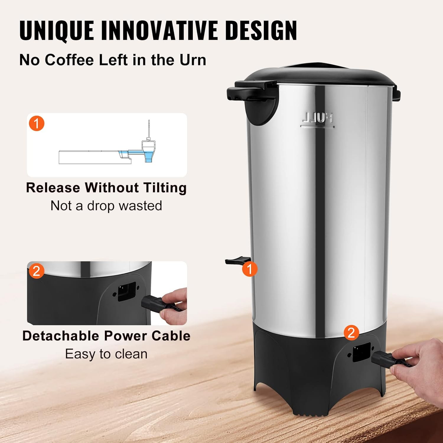 Commercial Coffee Urn, 50 Cups/7.5L Stainless Steel Large Coffee Dispenser, 1000