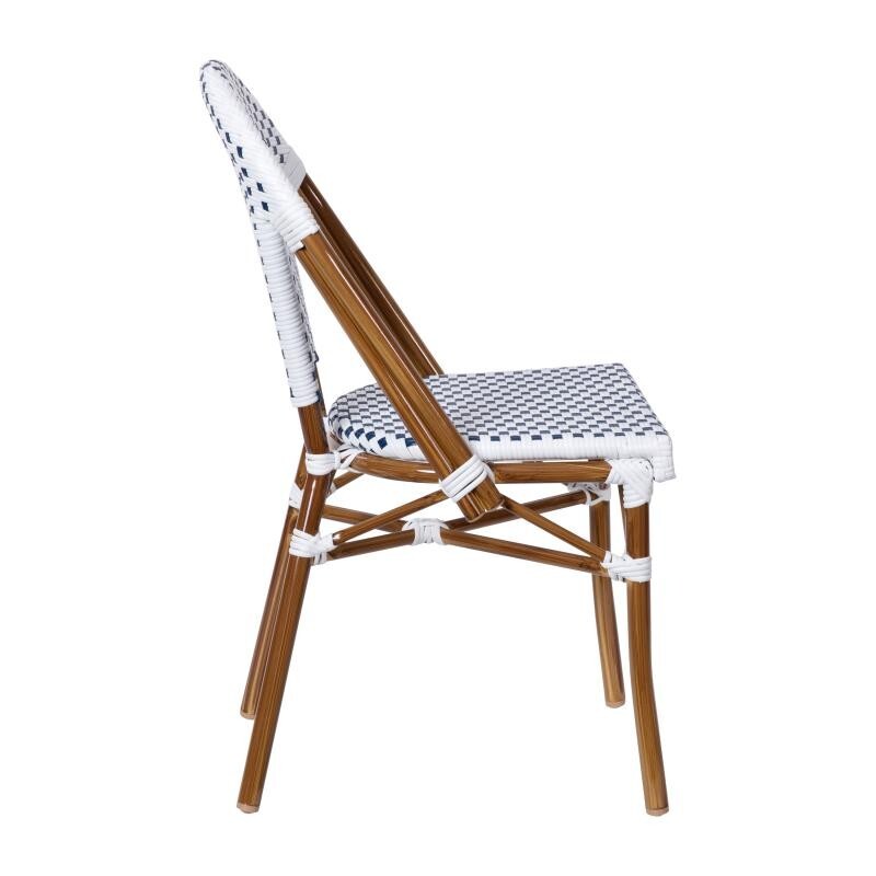 2 PACK Bistro Style White & Navy Armless Dining Chair With Bamboo Aluminum Frame