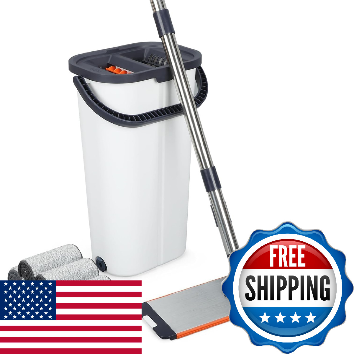 Wfjinhan 16 Inch Dual-Bucket Spin Mop Set Wringing System360 Rotating Flat Mop