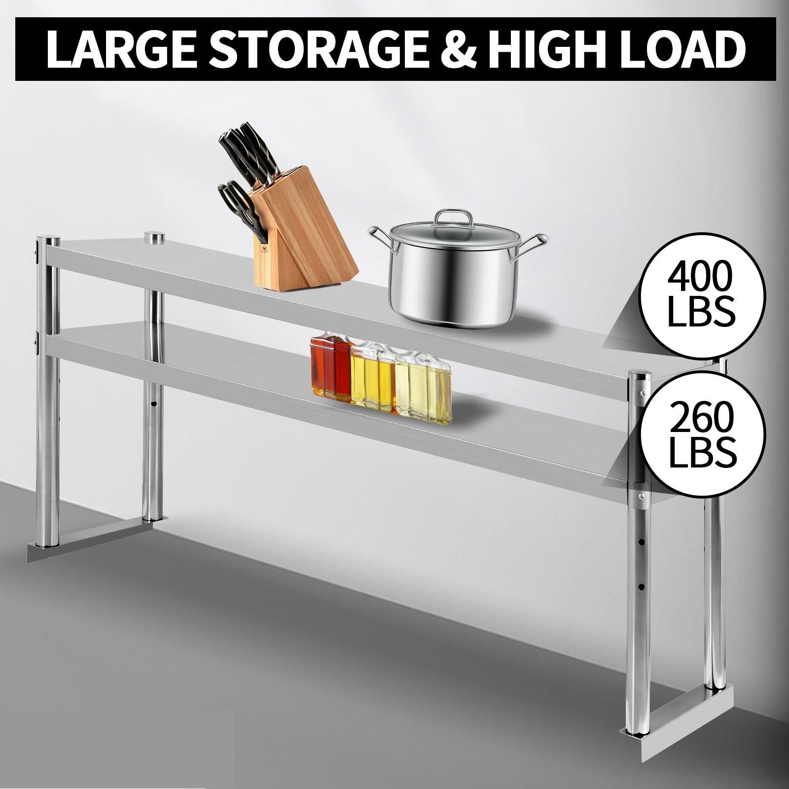 NEW Stainless Steel Double Overshelf 60»L x 12»W Commercial 2 Tier Overshelf