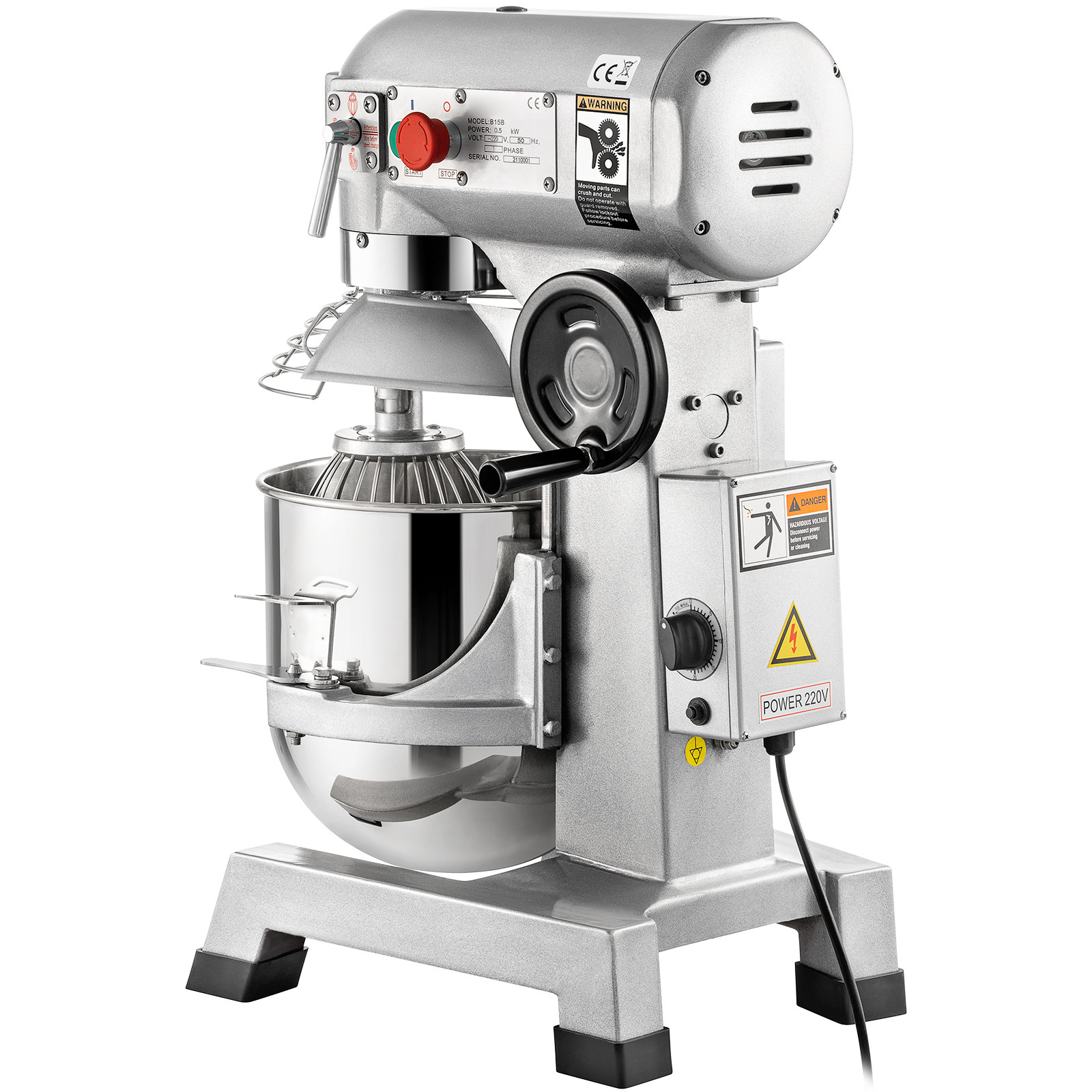 VEVOR Commercial Food Mixer 15Qt Dough Mixer 3 Speeds Electric 30 Minute Timer