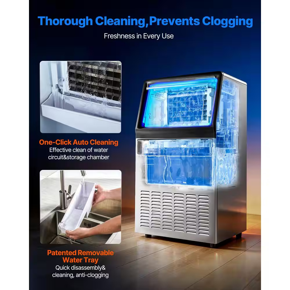 Commercial Ice Maker 17.52 In. W 120 Lbs./24H Full Size Cubes Freestanding with