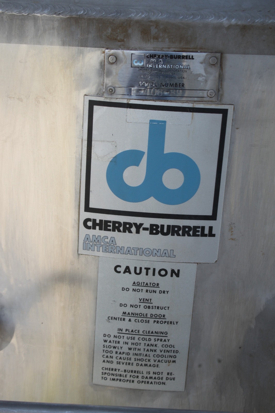Cherry Burrell Stainless Steel Pressure Tank on Wheels AS-IS