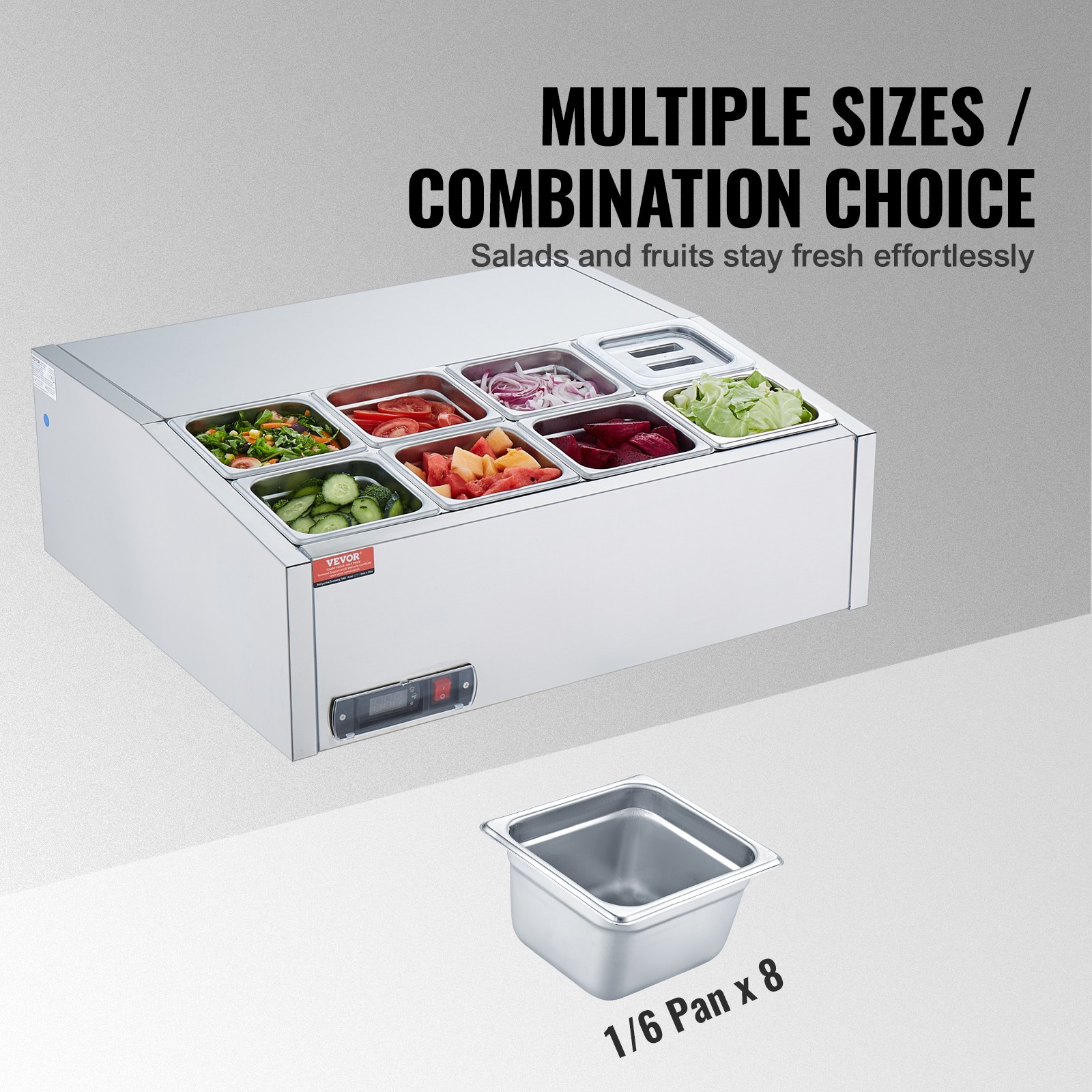 VEVOR Countertop Refrigerated Salad Pizza Prep Station 140 W Stainless Guard ETL