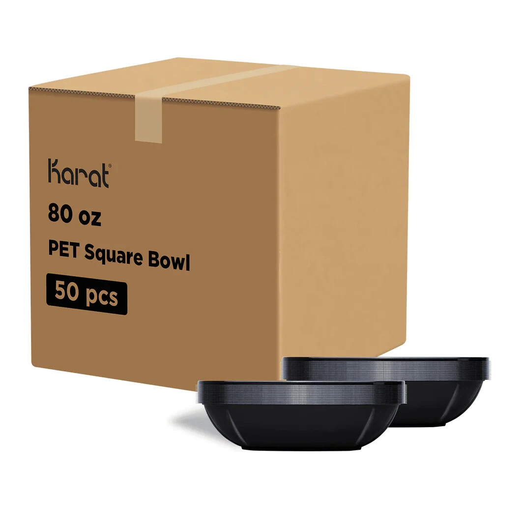 Karat 80 oz PET Square Bowl (Black) – 50 ct, FP-BS80-PETB