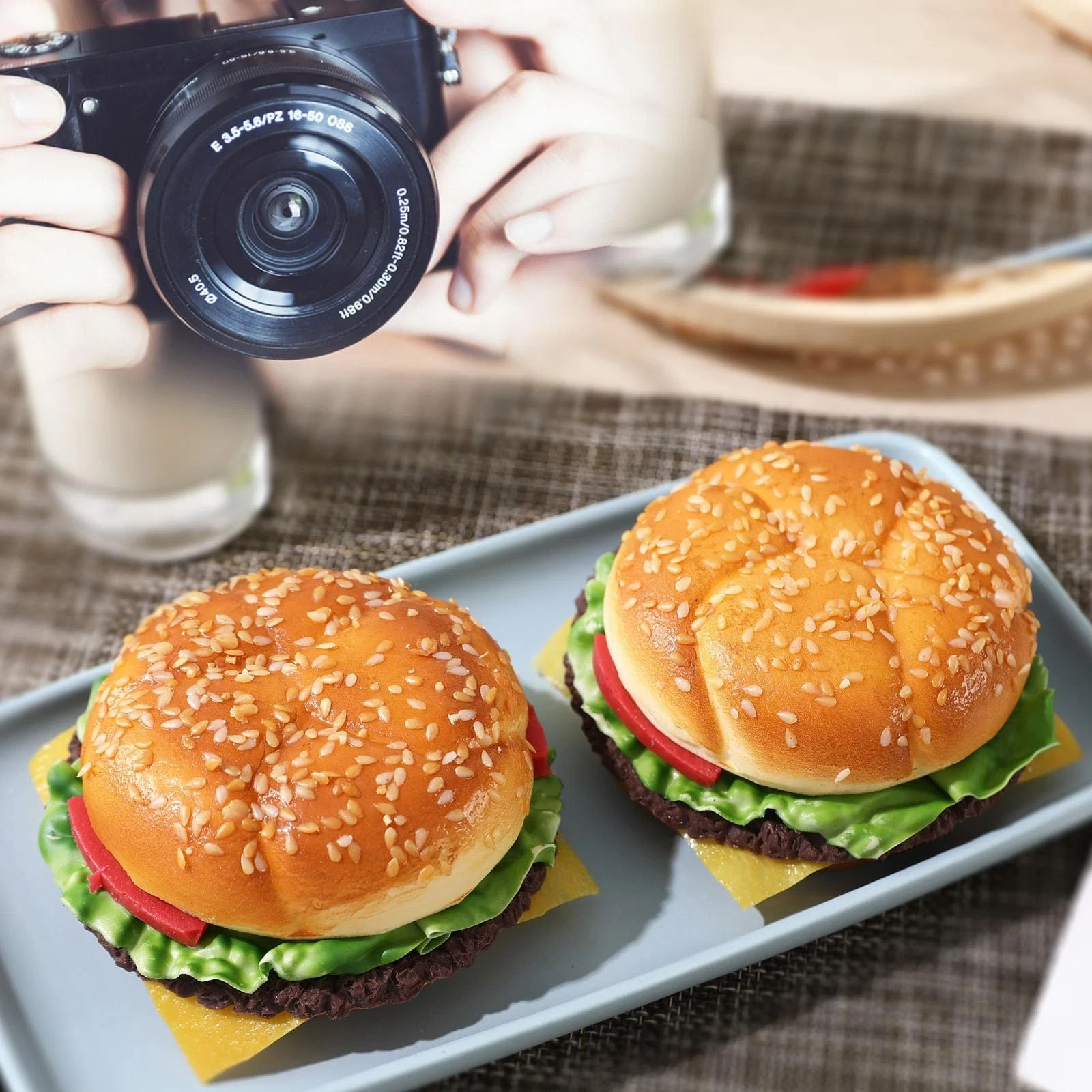 Realistic Fake Hamburger Props – 2 Pack Decorative Display Food
