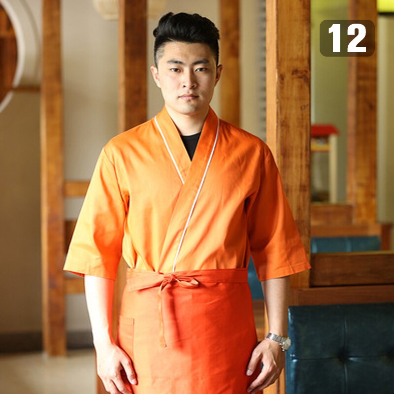 Unisex Japanese Medium Sleeve Cook Uniform Kimono Chef Sushi Restaurant Overalls