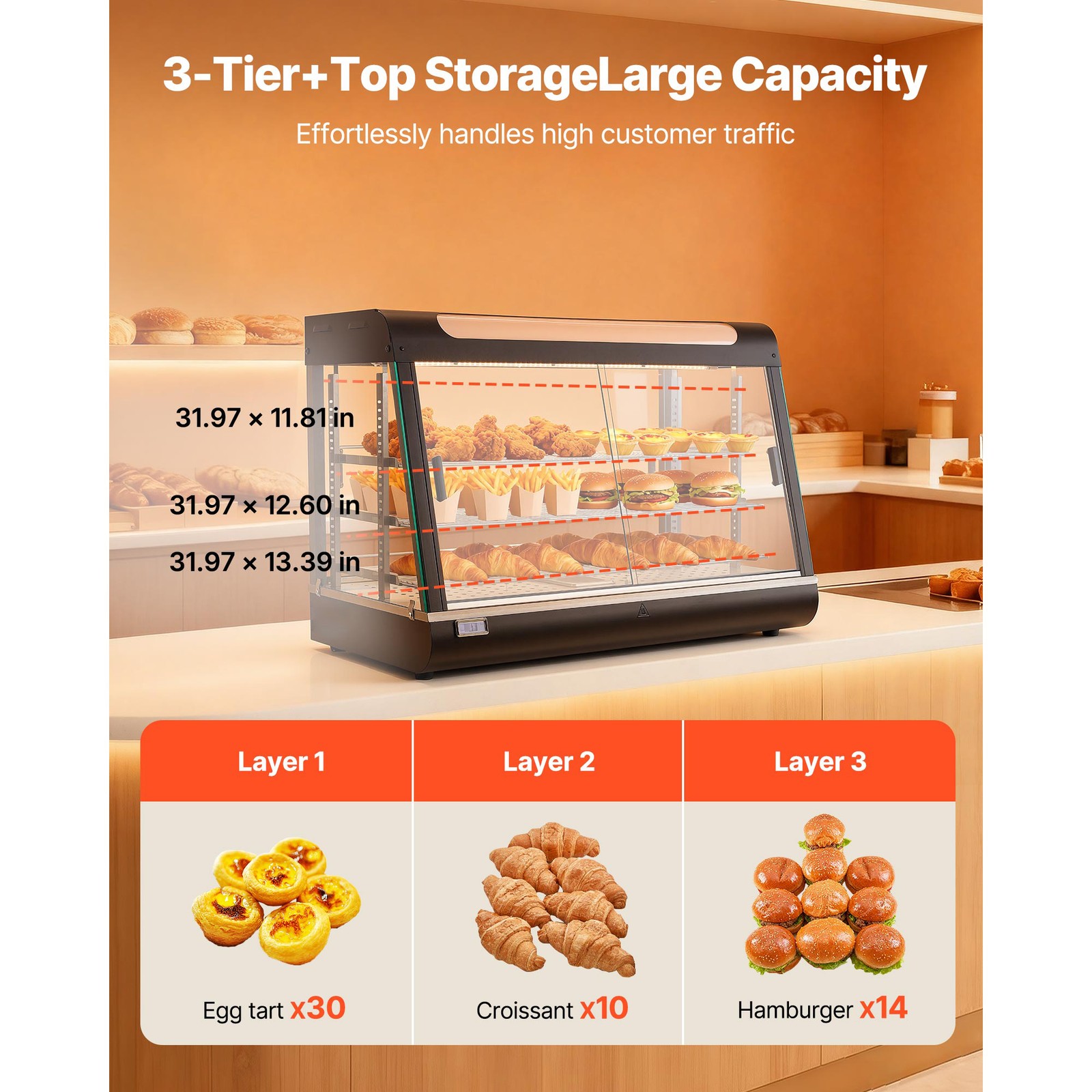Uimoso 3-Tier 36″ Commercial Food Warmer Display Cabinet w/LED Light 137Qt/130L