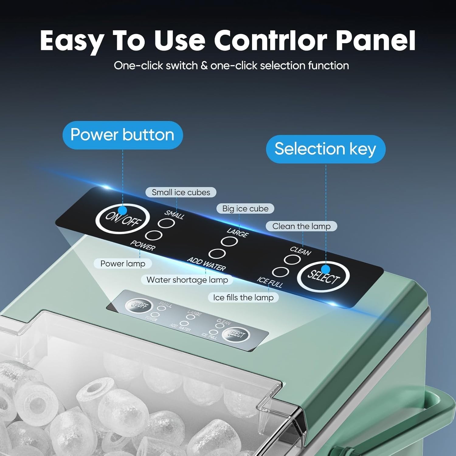 Portable Countertop Ice Maker 26.5LB/Day Self Cleaning Ice Machine Green