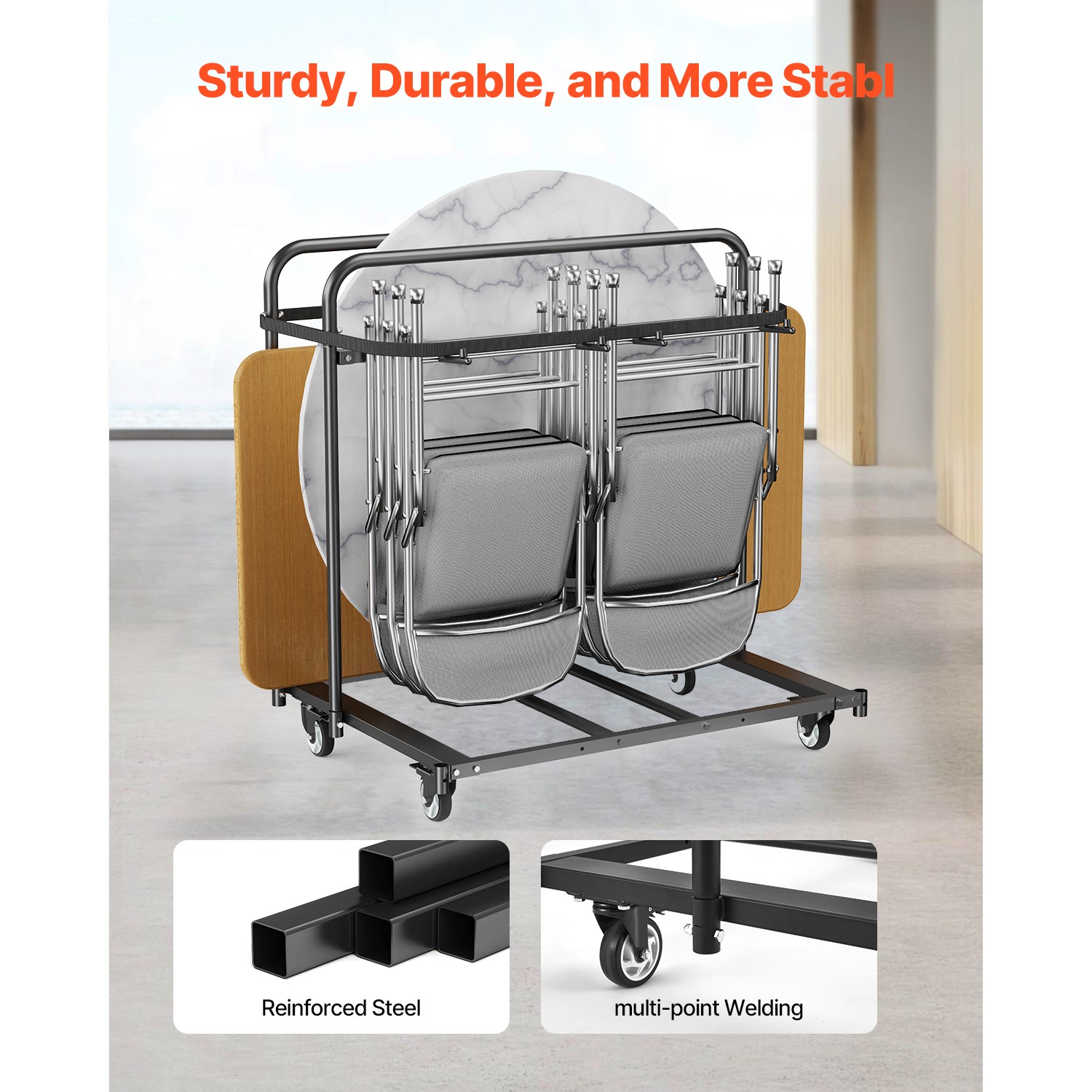 Folding Chair Rack Cart for 5 Tables+14 Chairs of 400LBS with Casters