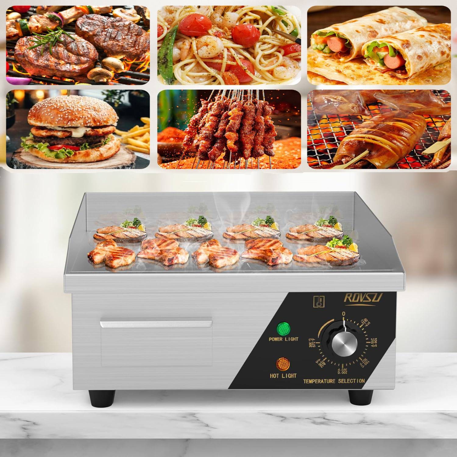 14″ Commercial Electric Countertop Flat Top Griddle, 1500W 110V Electric Griddle