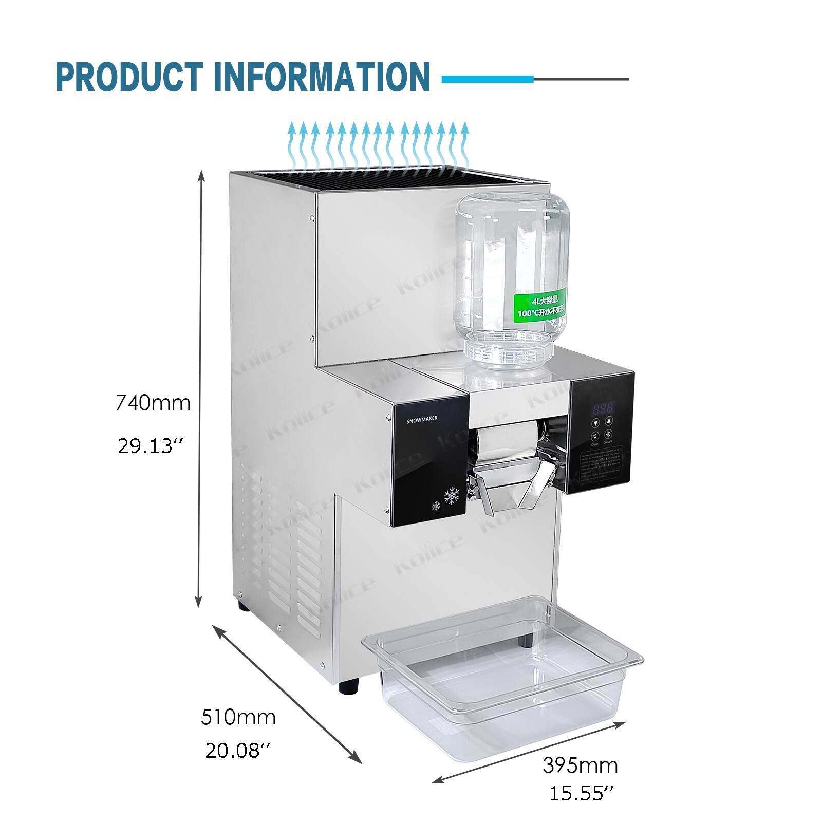 Kolice Commercial Automatic Snowflake Ice Shaver Machine-Air Cooling, 200kg/Day