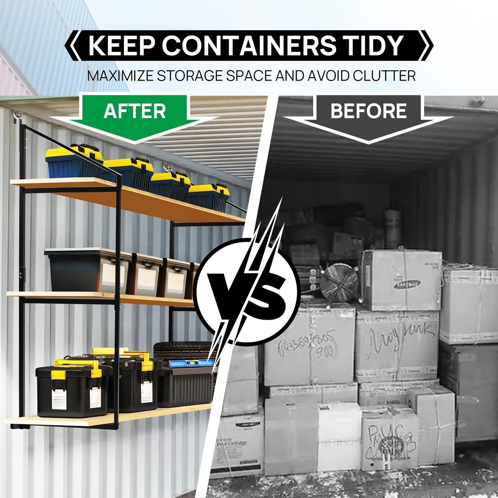 4 Pack Container Shelving Bracket with 60.5″ H X 22.3″ W, 3 Tiers Container S…