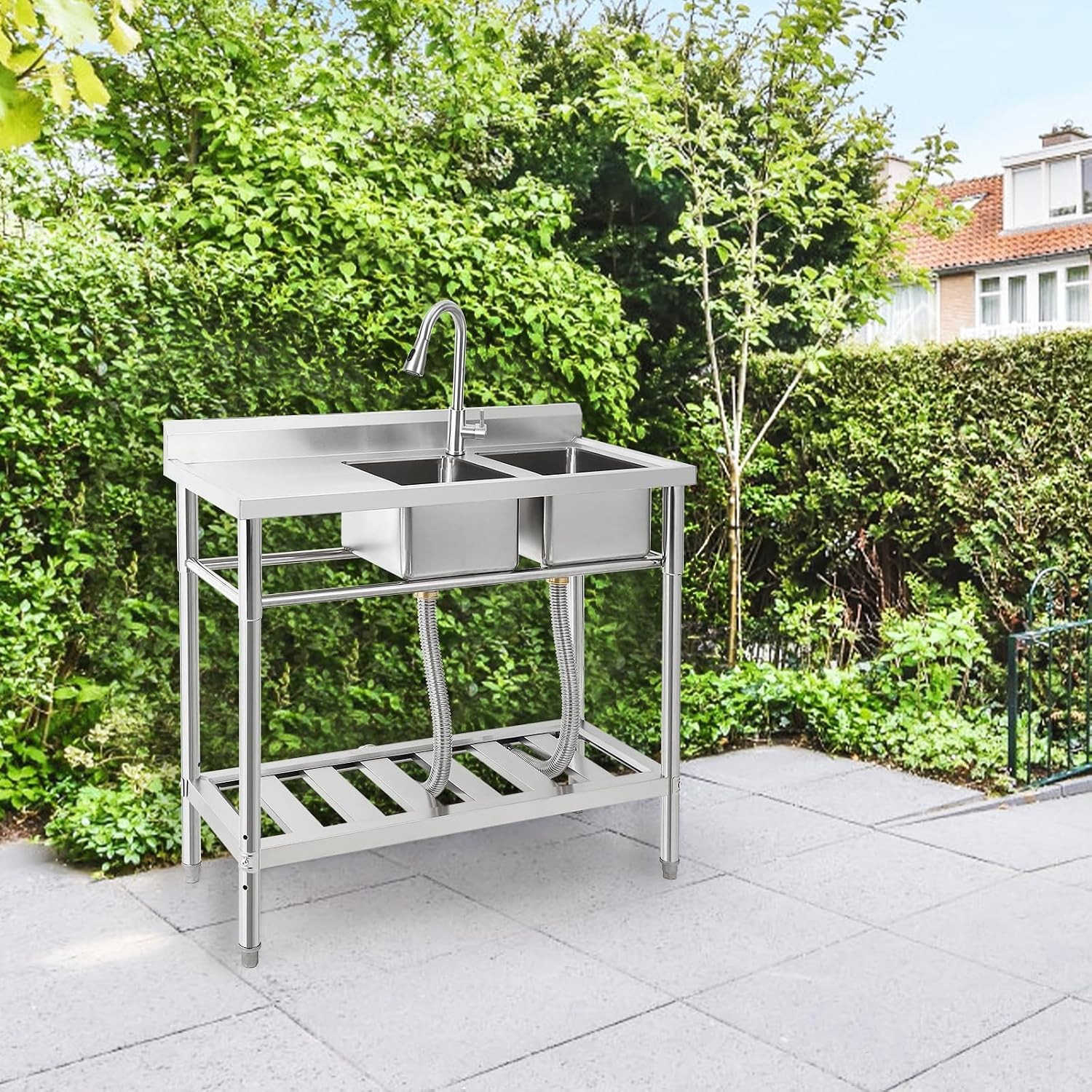 39″x18″x40″ Kitchen Sink Commercial 2 Compartments Stainless Steel Utility Sink
