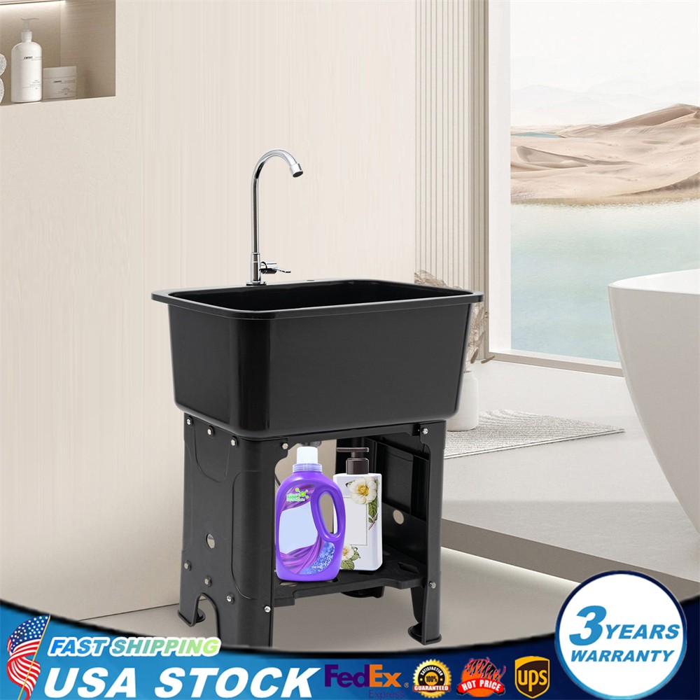 Modern Utility Sink With Faucet Freestanding Utility Sink with Storage Shelf