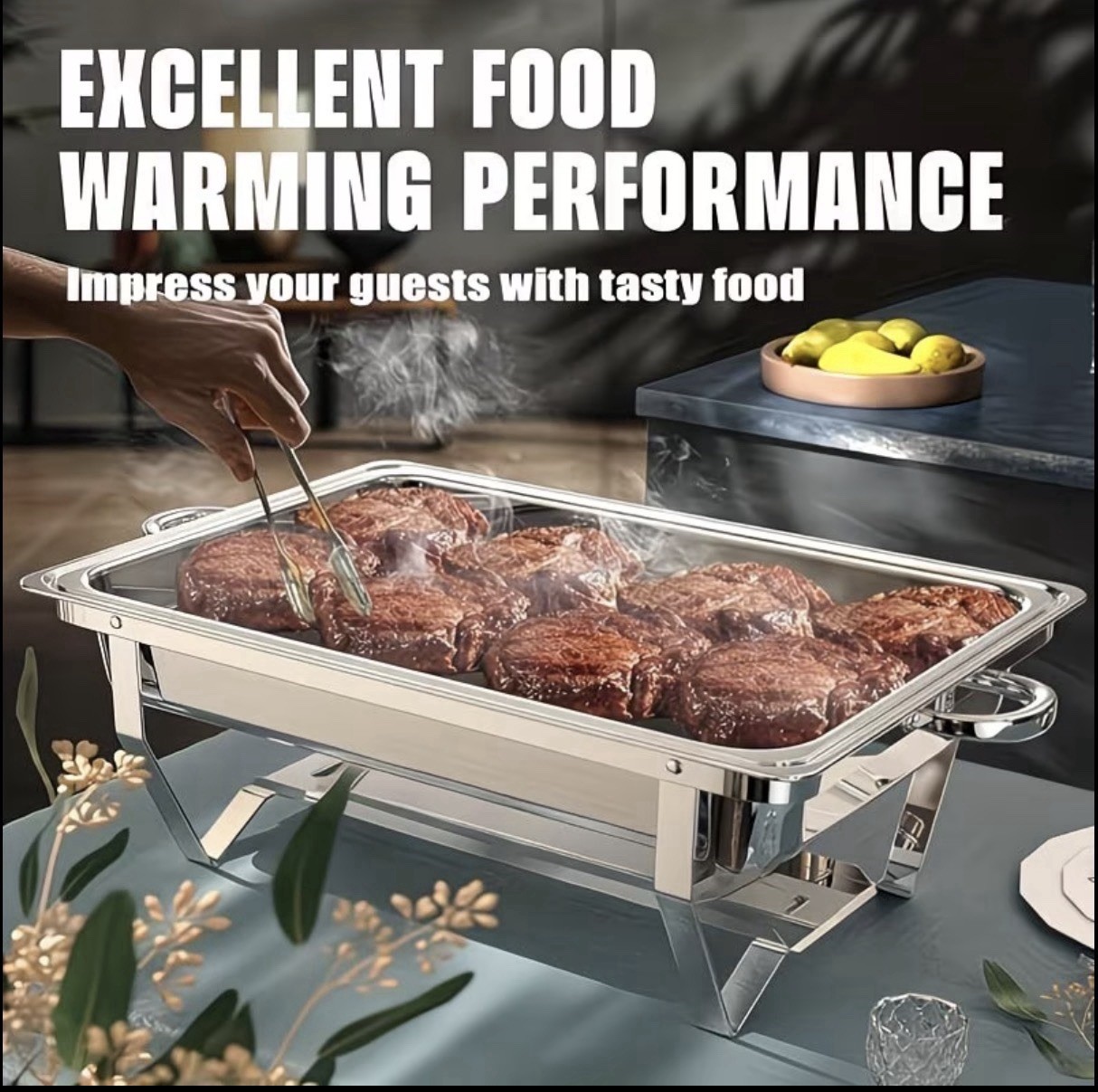 Stainless Steel Full Size 8 Qt Rectangle Chafing Dish Lift-Off Lid Commercial