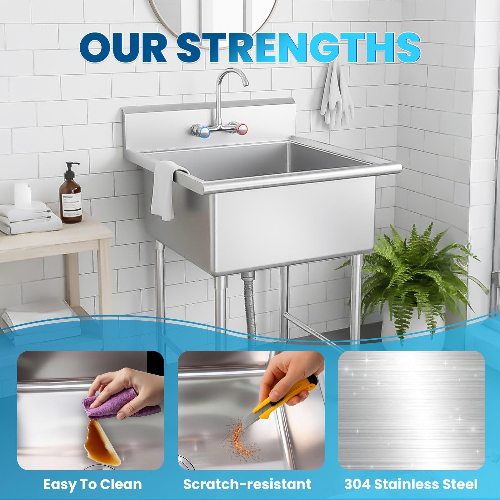 27in 1 Compartment Free Standing Small Sink Stainless Steel Prep & Utility Sink
