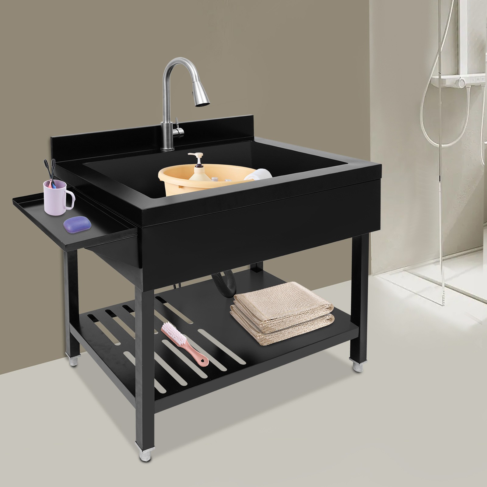 Kitchen Sink Stainless Steel Sink Single Bowl Kitchen Sink with Pull-Out Faucet