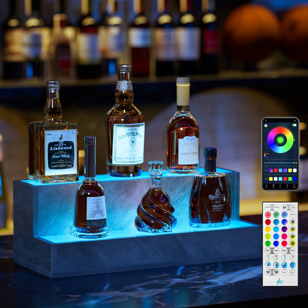 20Inch 2-Tier LED Liquor Display Shelf, App & Remote Control Lighted BottleRack