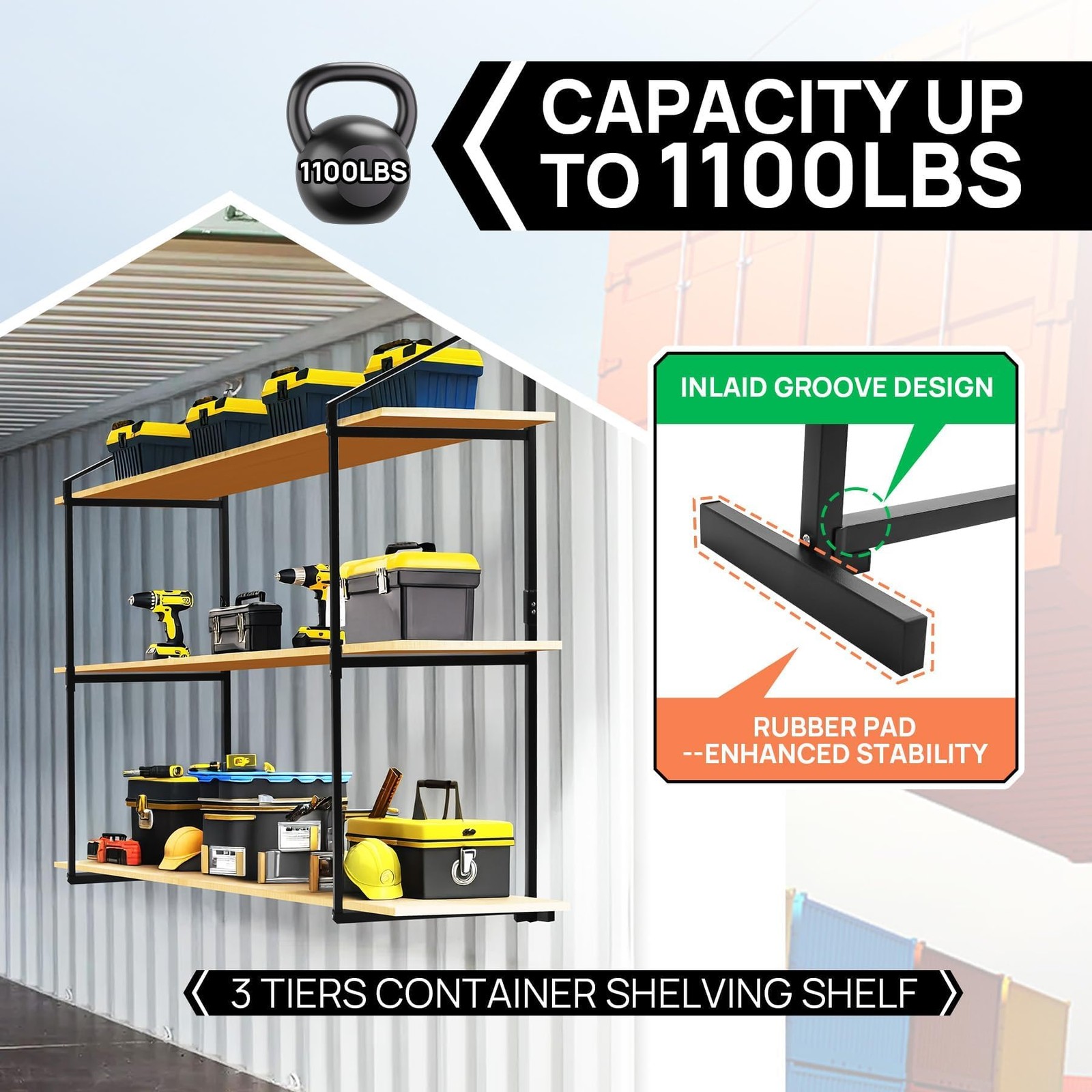 4 Pack Container Shelving Bracket with 60.5″ H X 22.3″ W, 3 Tiers Container S…