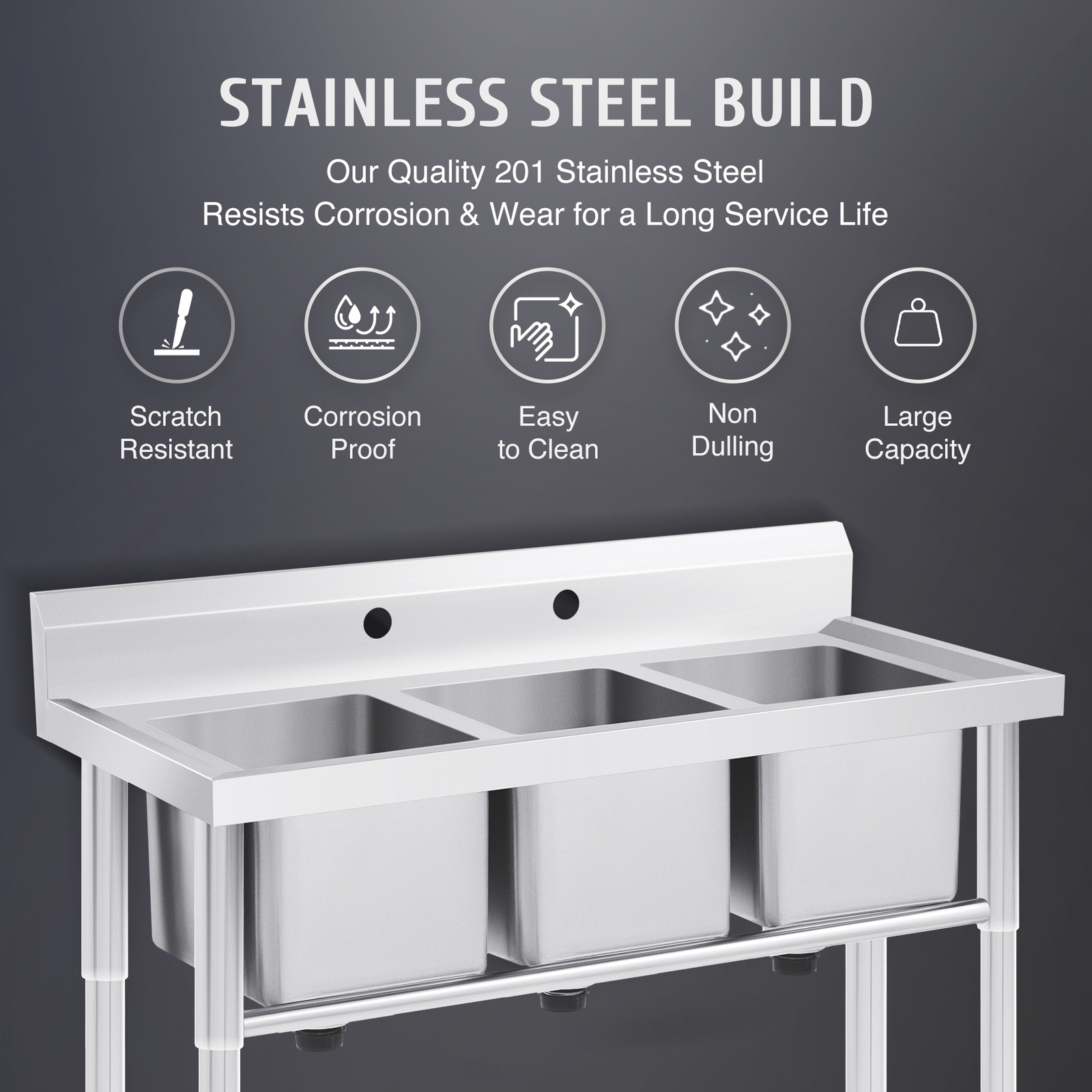 40″ Commercial Kitchen Sink Stainless Steel Utility Sink 3 Compartment – Used