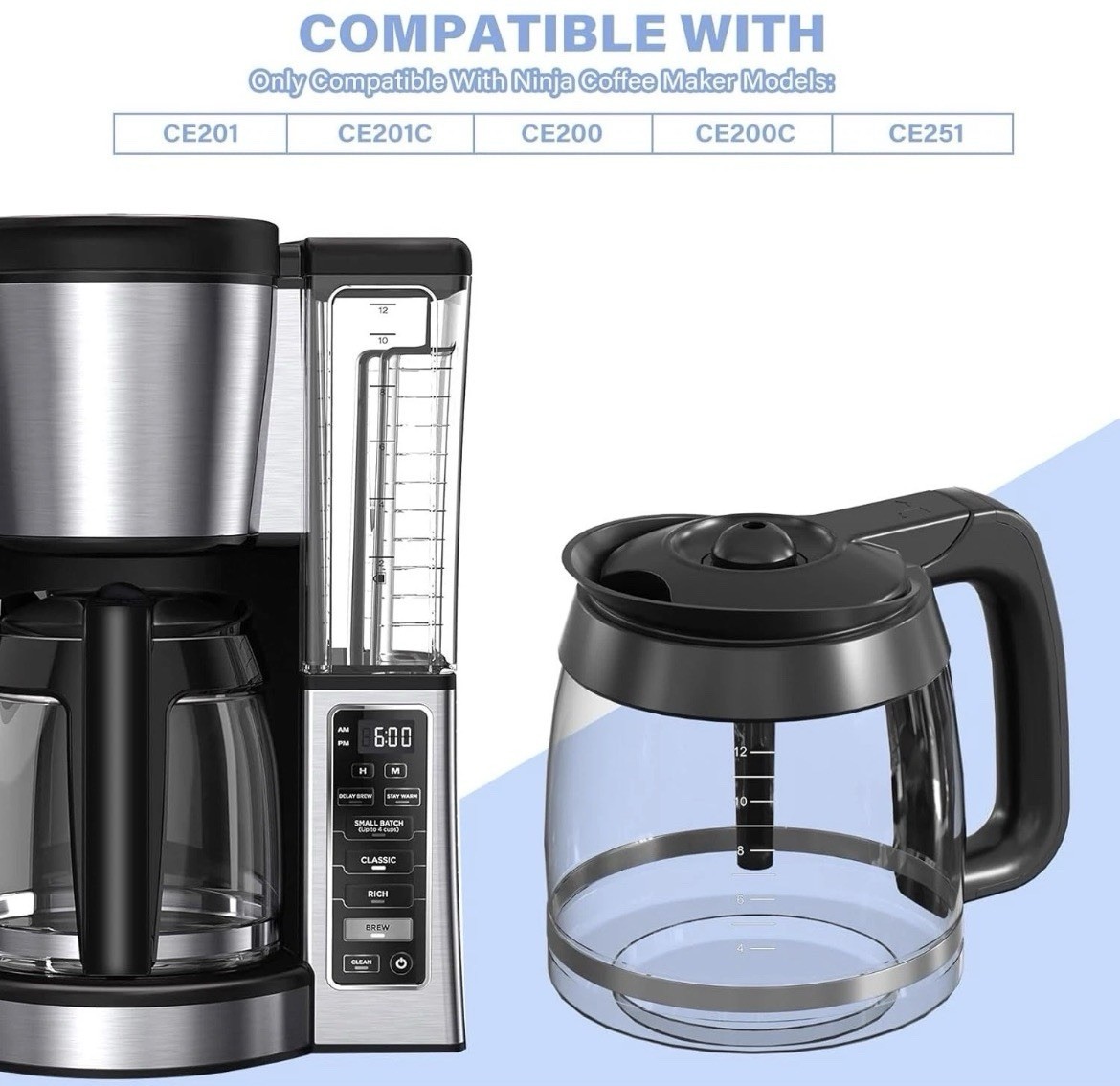 12-Cup Coffee Pot Replacement Carafe Compatible with Ninja Coffee Brewer Maker