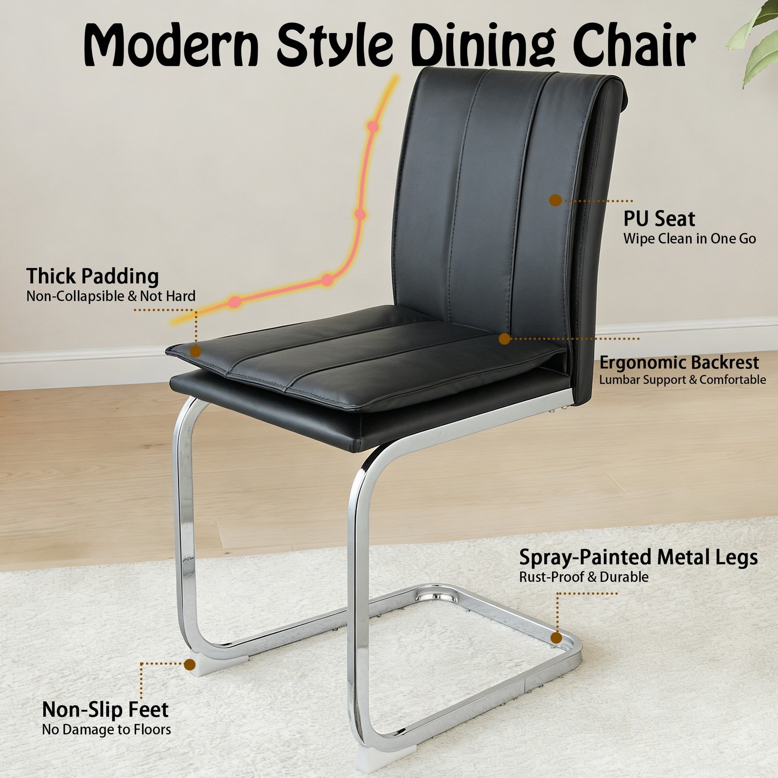 Restaurant Dining Chairs Set of 4 Faux Leather Metal Frame Dining Room Kitchen