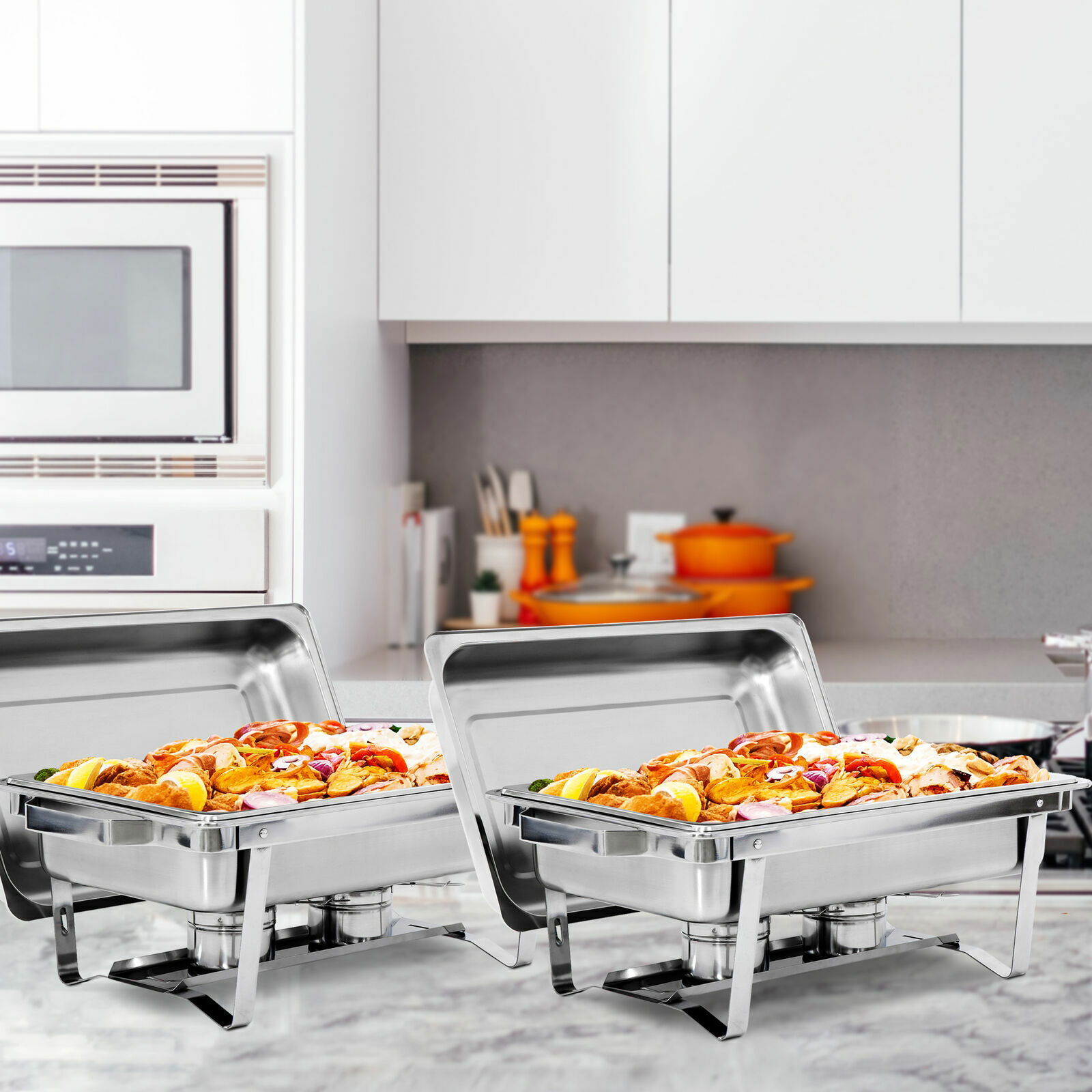 6 Pack 8QT Chafing Dish Wedding Buffet Stainless Steel Chafer Catering Full Size