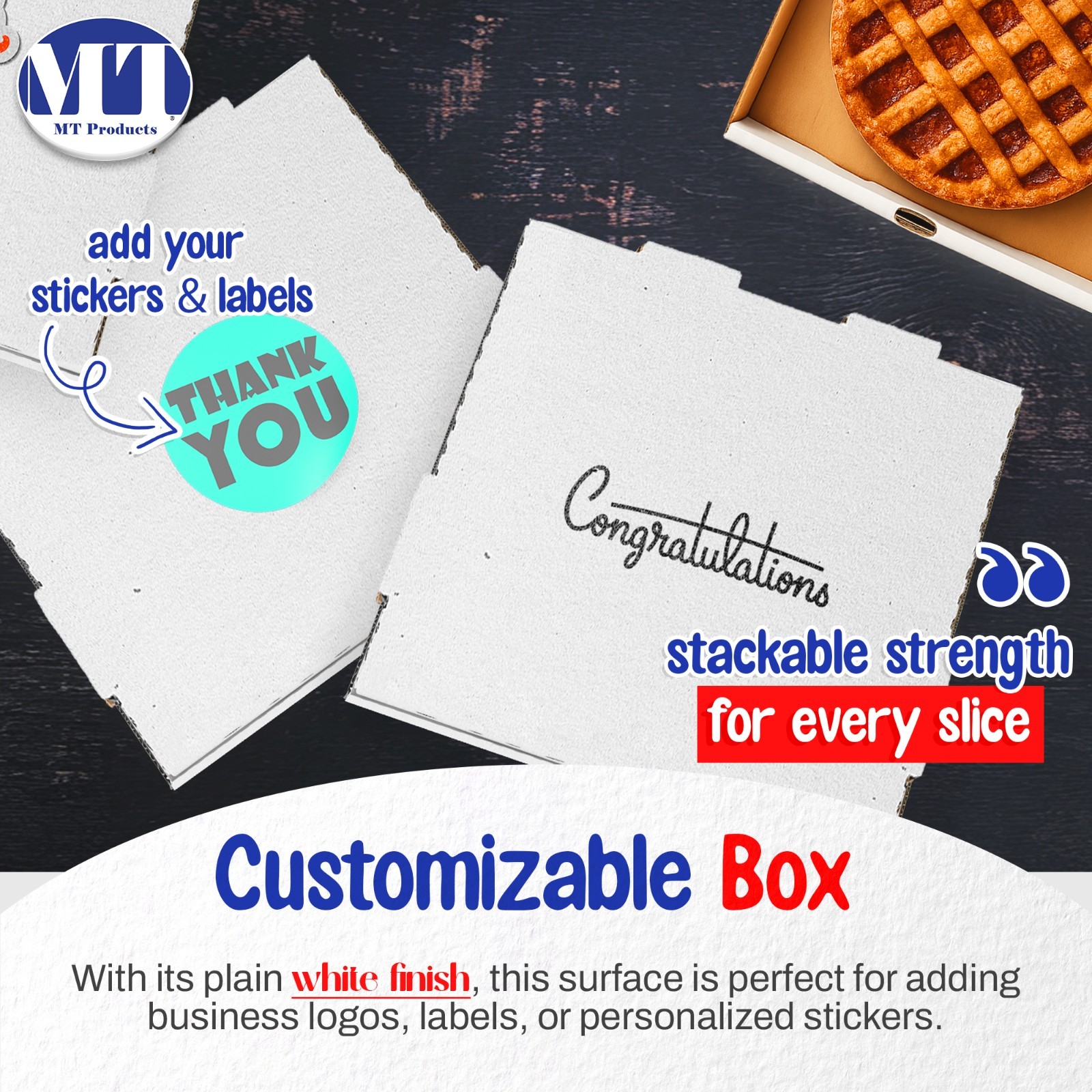 MT Products 18″ x 18″ x 2″ White Pizza Boxes B-Flute Cardboard – Pack of 50