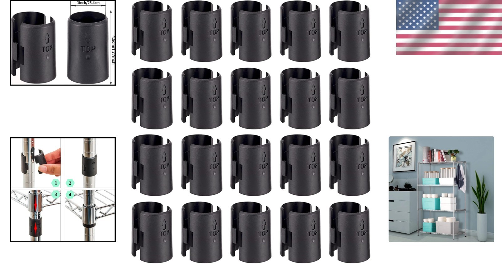 40 Packs Wire Shelf Clips Replacement for 1″ Metal Shelving – Durable & Black