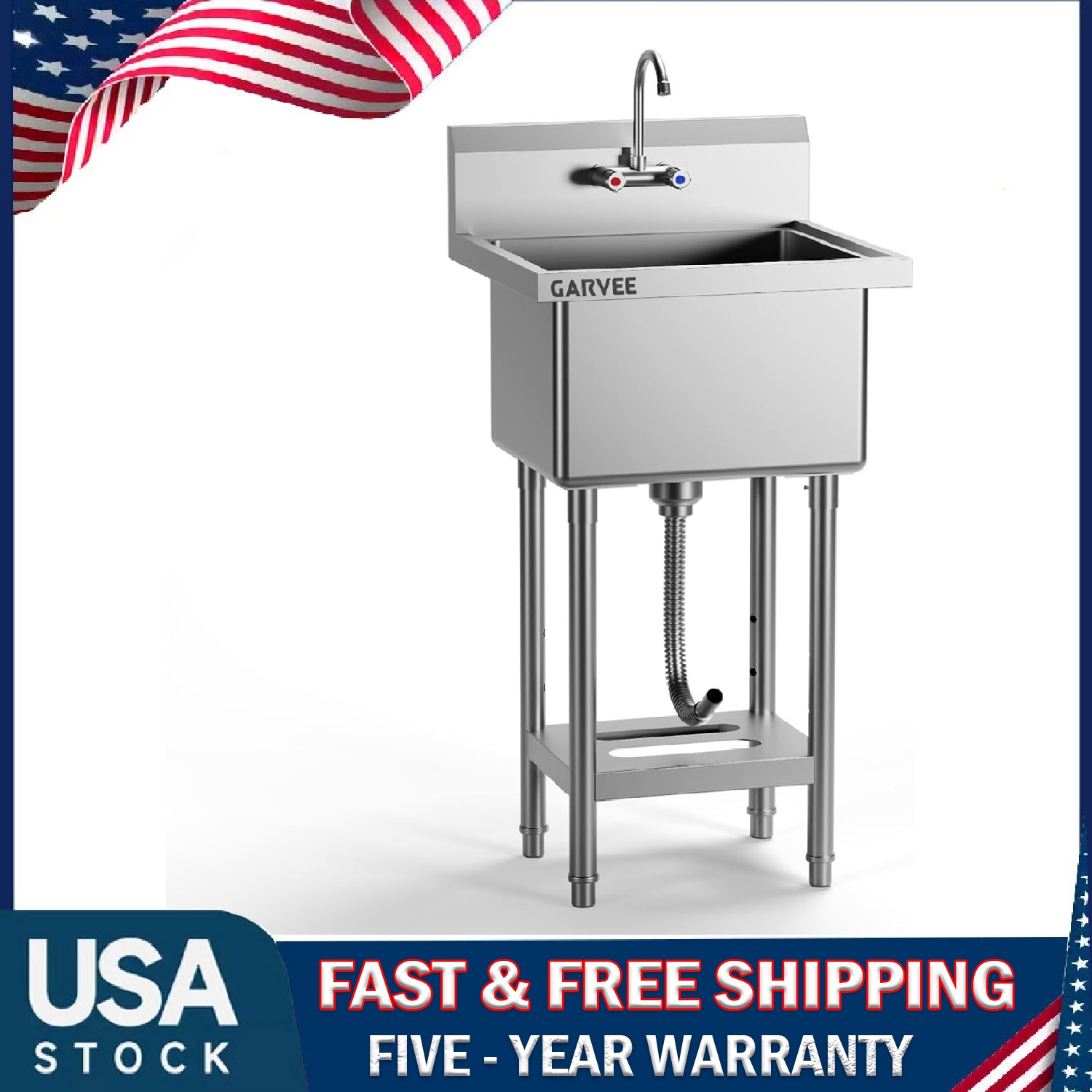 Stainless Steel Utility Sink ,Freestanding Commercial Single Bowl Kitchen Sink