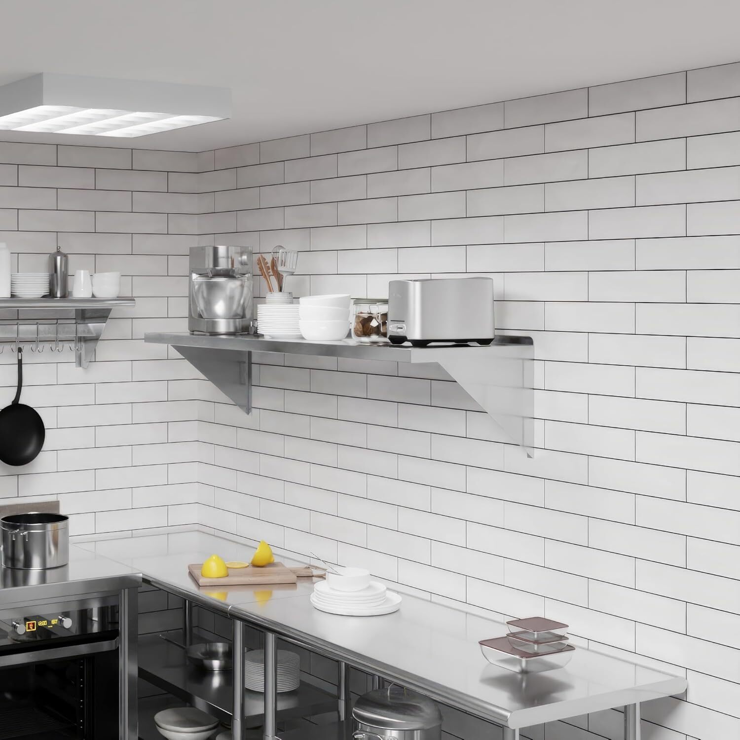 Heavy-Duty Stainless Steel Wall Shelf – Square Edge Metal Kitchen Shelving